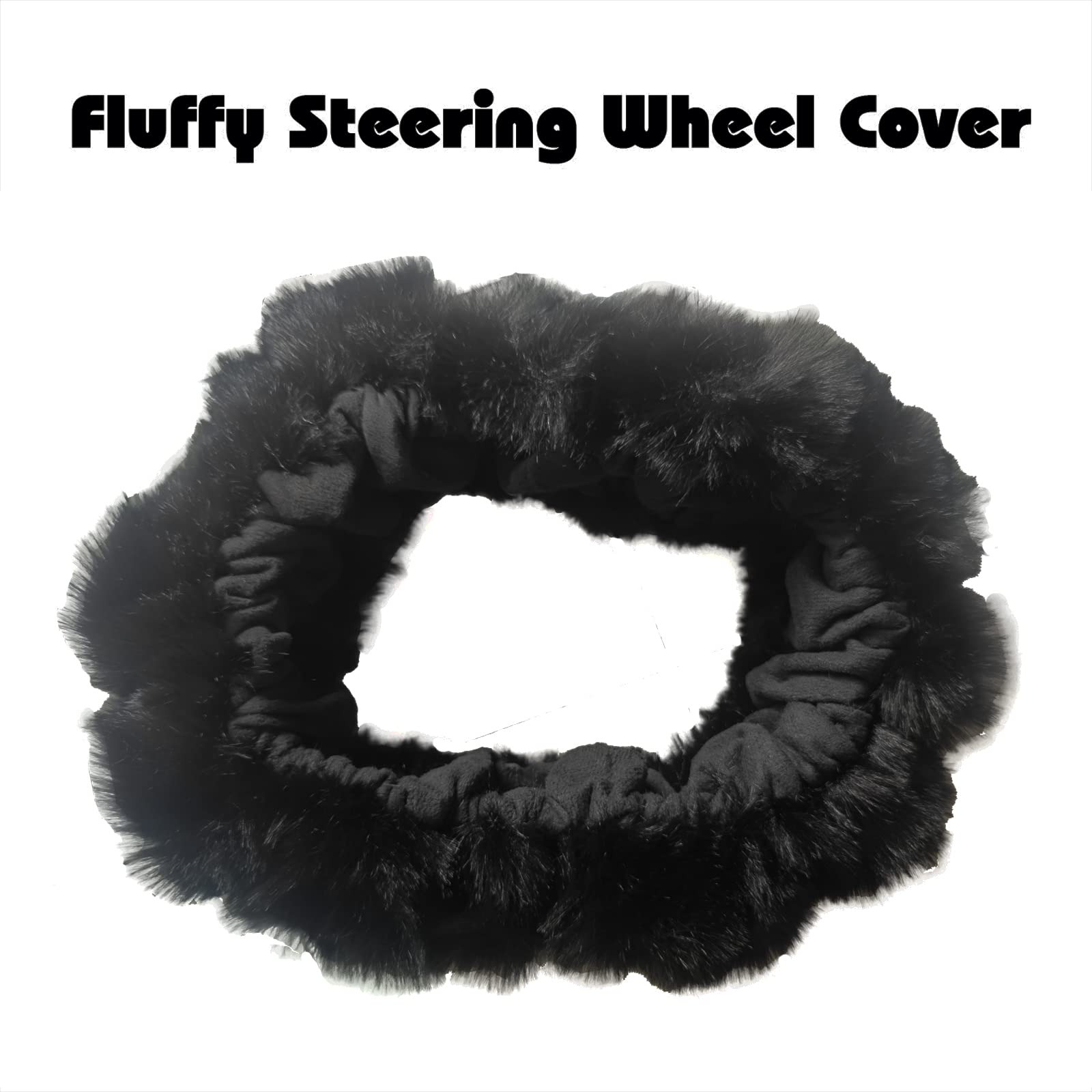 YUNXNYC Fluffy Soft Wool Fur Steering Wheel Cover - Non-Slip Fuzzy Warm Plush Universal Fit for Most Cars | Winter Fashion Car Accessory for Women | Perfect for Cold Weather Commuting & Stylish Interior Decoration (Black)