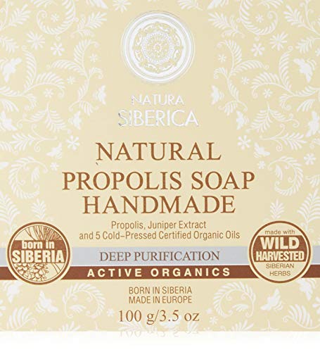 Natura Siberica Active Organics 100% Natural Propolis Soap - Handmade Deep Cleansing Bar with Propolis, Black Cumin, Juniper & 12 Organic Oils (100g) | Gentle Face & Body Wash for Sensitive Skin, Acne Treatment & Daily Skincare Routine