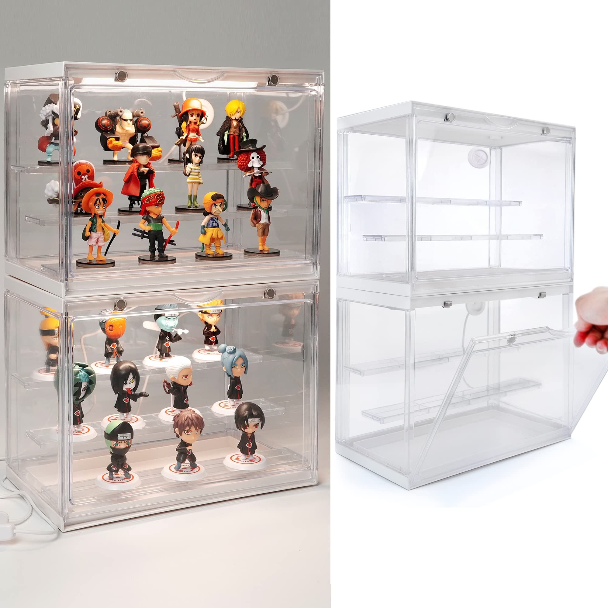 Premium Clear Acrylic Display Case with LED Lighting for Mini Action Figures & Pop Collectibles - 11.8