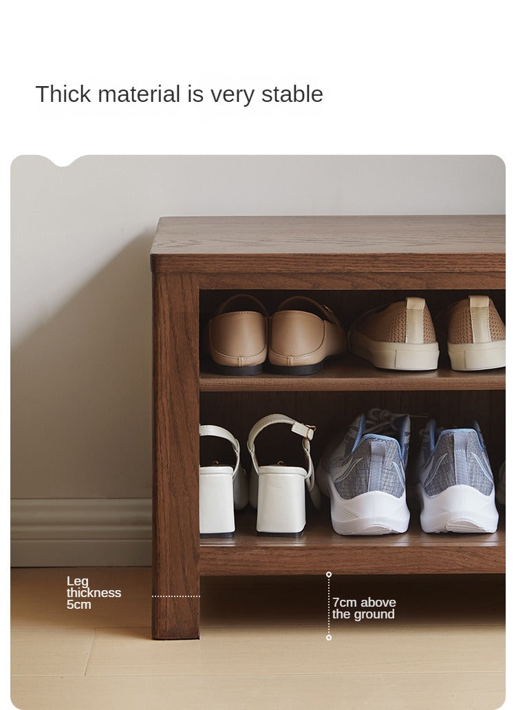 Solid Oak Wood Shoe Bench for Entryway - Durable Shoe Storage Stool for Hallway, Living Room & Bedroom Organization