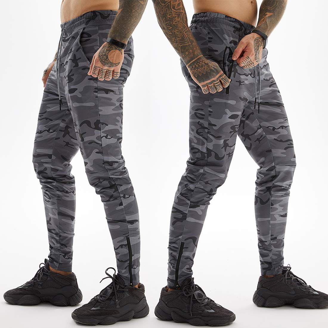 Ouruikia Men's Jogger Pants - Tapered Sweatpants with Zipper Pockets & Towel Loop for Running, Workout, Gym & Casual Wear | Athletic Pants for Men | Comfortable & Stylish Bottoms