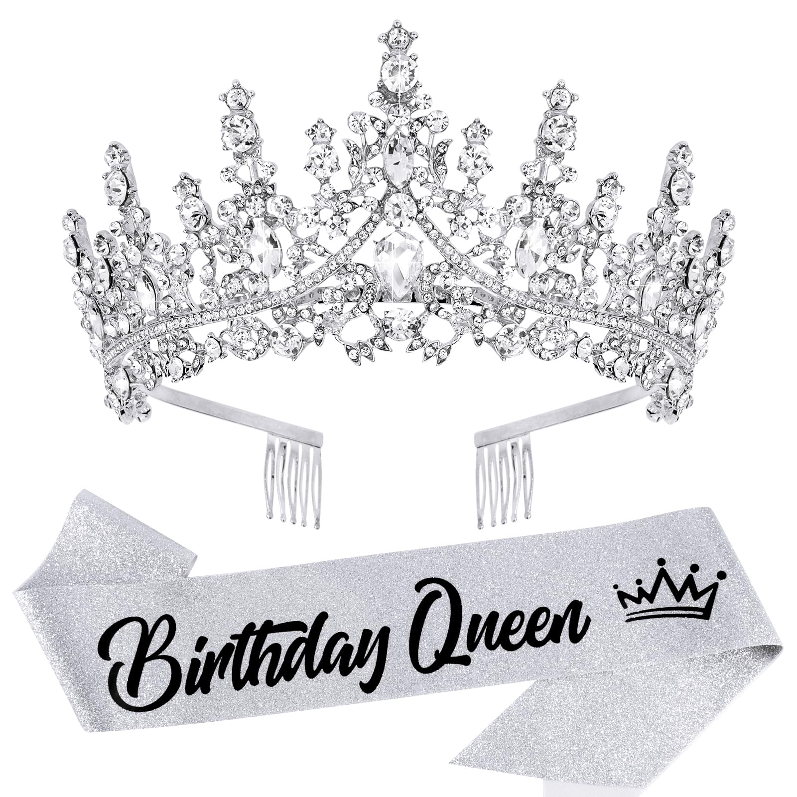 VELSCRUN Silver Crystal Tiara Crown for Women & Girls - Elegant Princess Birthday Queen Headband with Combs, Perfect for Birthday Parties, Pageants, Weddings & Special Occasions - Great Gift for Mom, Daughter or Friend
