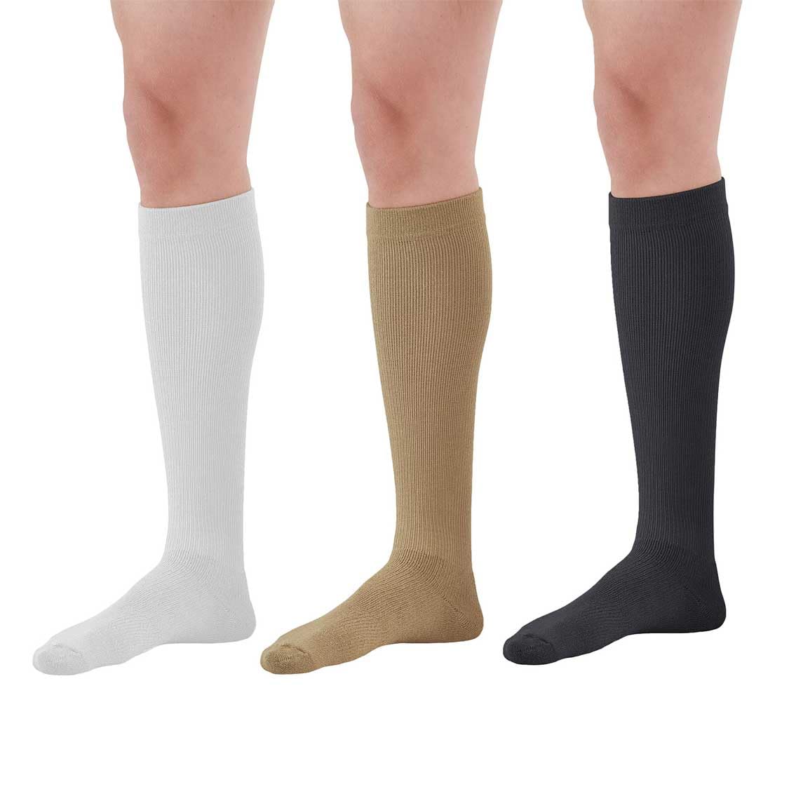 Ames Walker AW Styles 120/125/150 Coolmax 20-30 mmHg Firm Compression Knee High Socks (3-Pack) - Black/White/Beige Small - Ideal for Running, Travel & Varicose Vein Relief