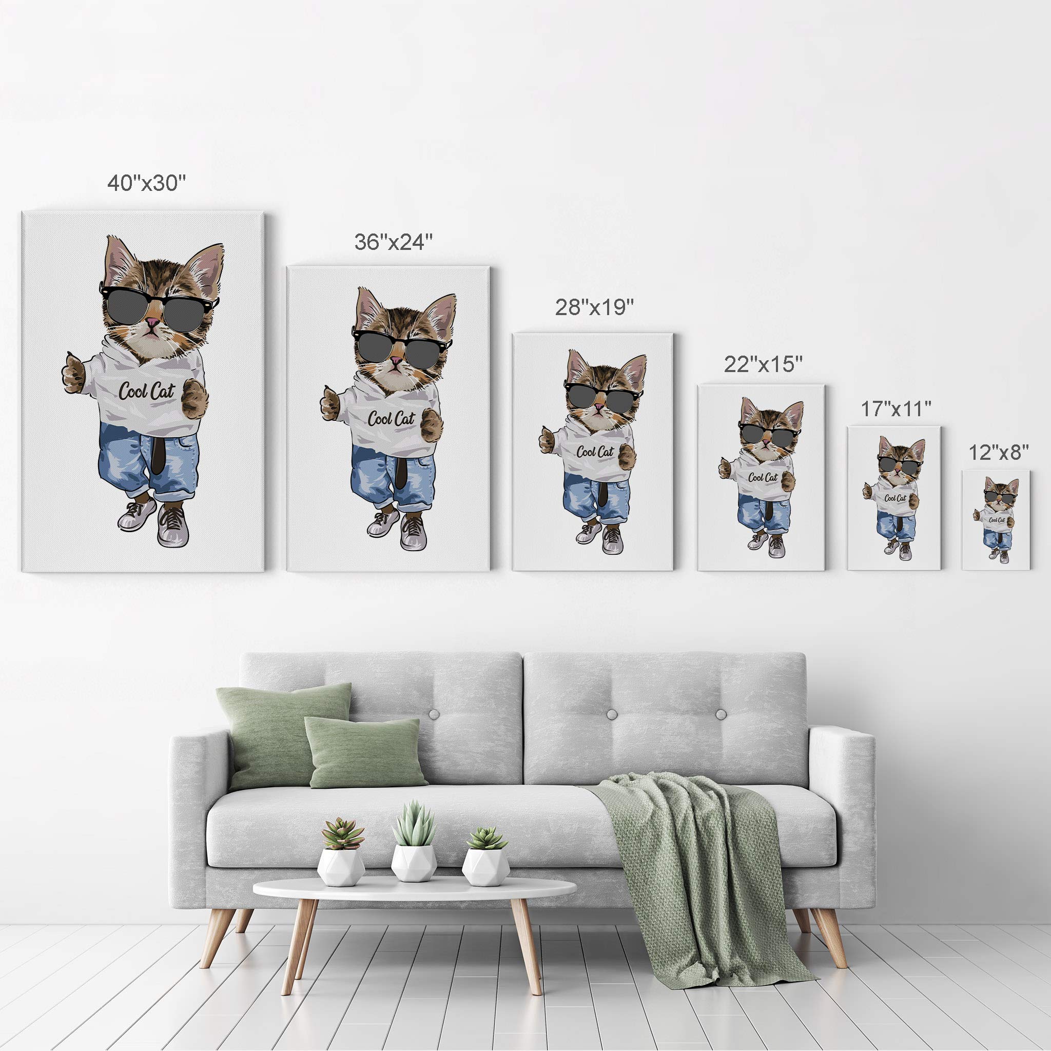Cool Cat with Black Sunglasses Canvas Print - Woodland Animal Wall Art for Pet Owners & Cat Lovers - Perfect Gift for Mom, Dad, Kids Room & Nursery Decor - 12x8 Inches - Ideal for Bedroom, Living Room & Home Office Decor