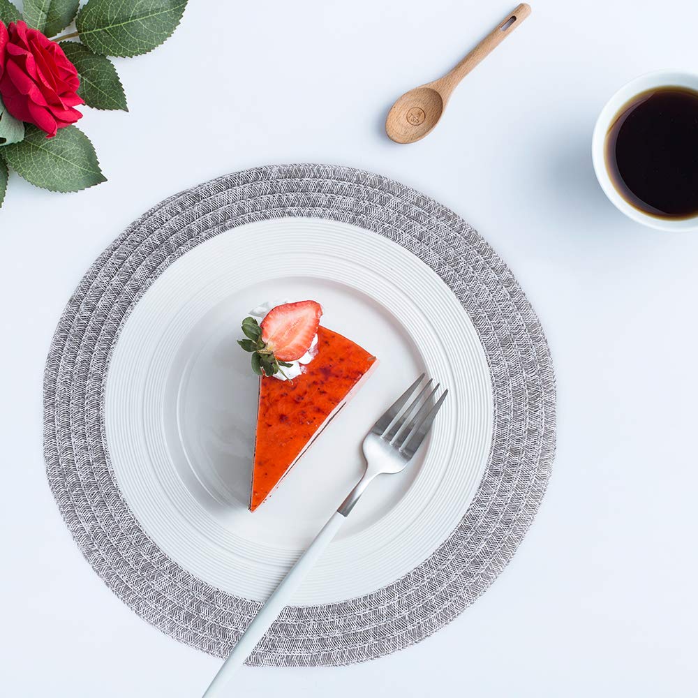DACHUI Round Placemats Set of 6 - 15 Inch Washable Dining Table Mats for Kitchen & Restaurant, Beige - Perfect for Everyday Meals, Dinner Parties & Holiday Decor