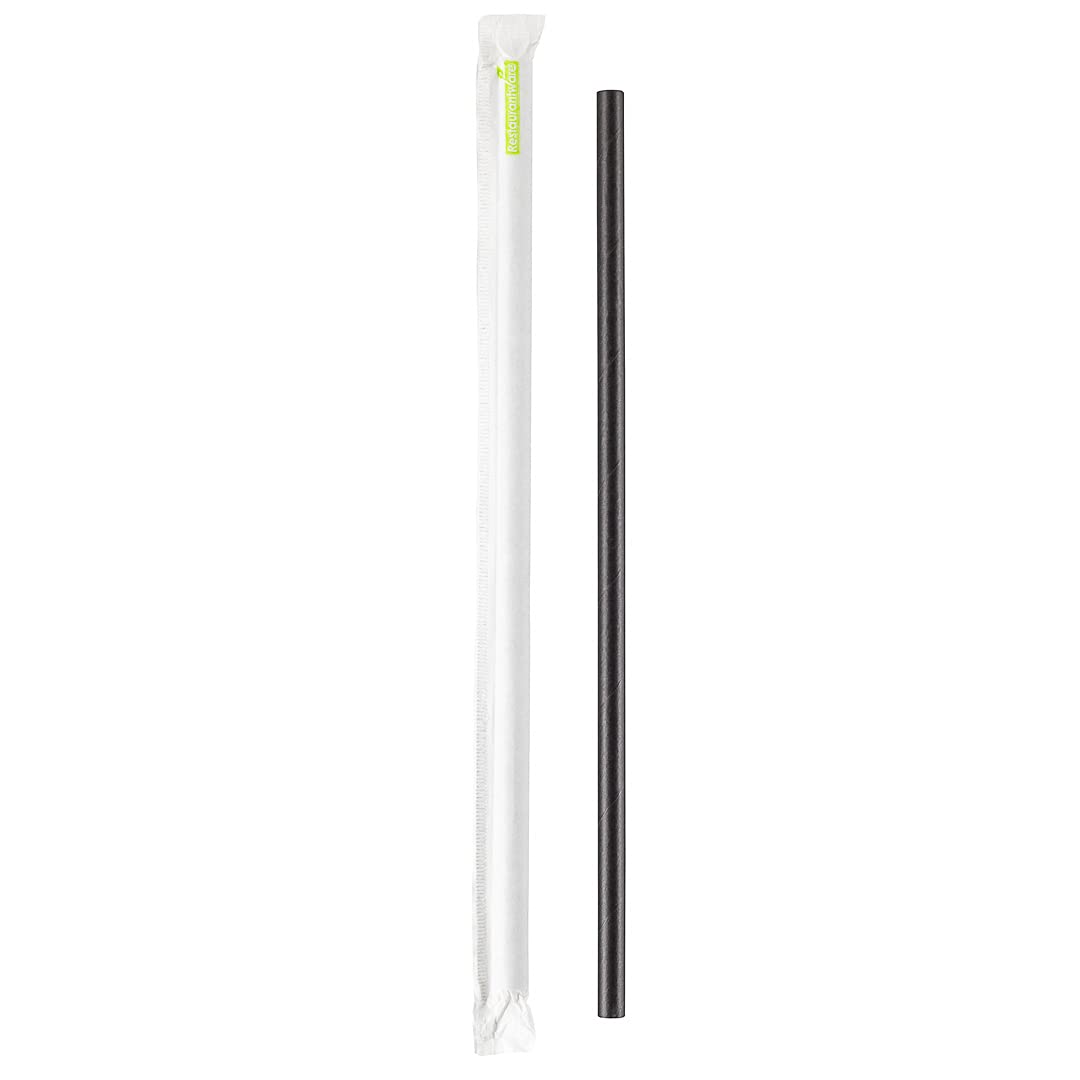 Restaurantware 10 Inch Black Paper Straws - 100 Count Eco-Friendly Drinking Straws for Cold Beverages | Premium Durable & Sturdy Wrapped Paper Straws for Restaurants, Parties, and Home Use