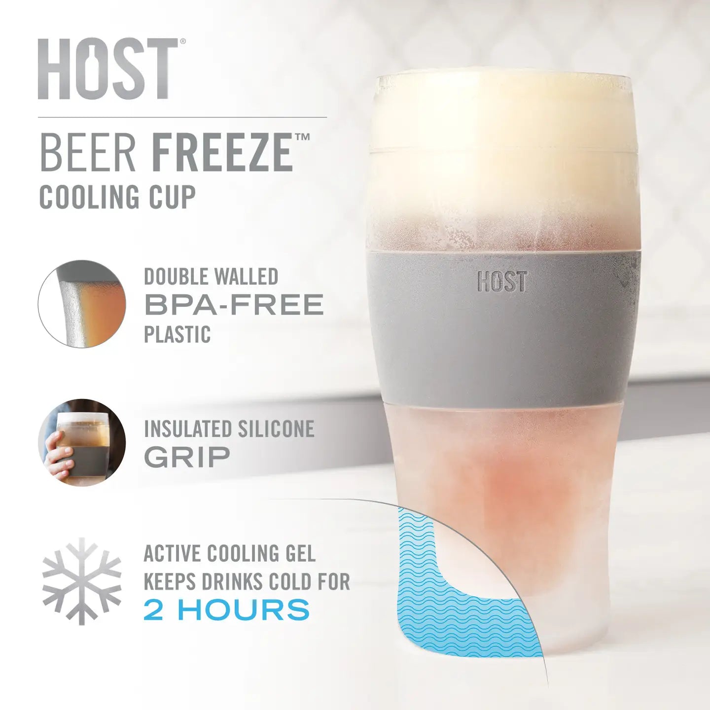 Beer Freeze™ Insulated Cooling Cup with Cooling Gel - Gray | Chills Drinks Instantly for Parties, BBQs & Outdoor Events