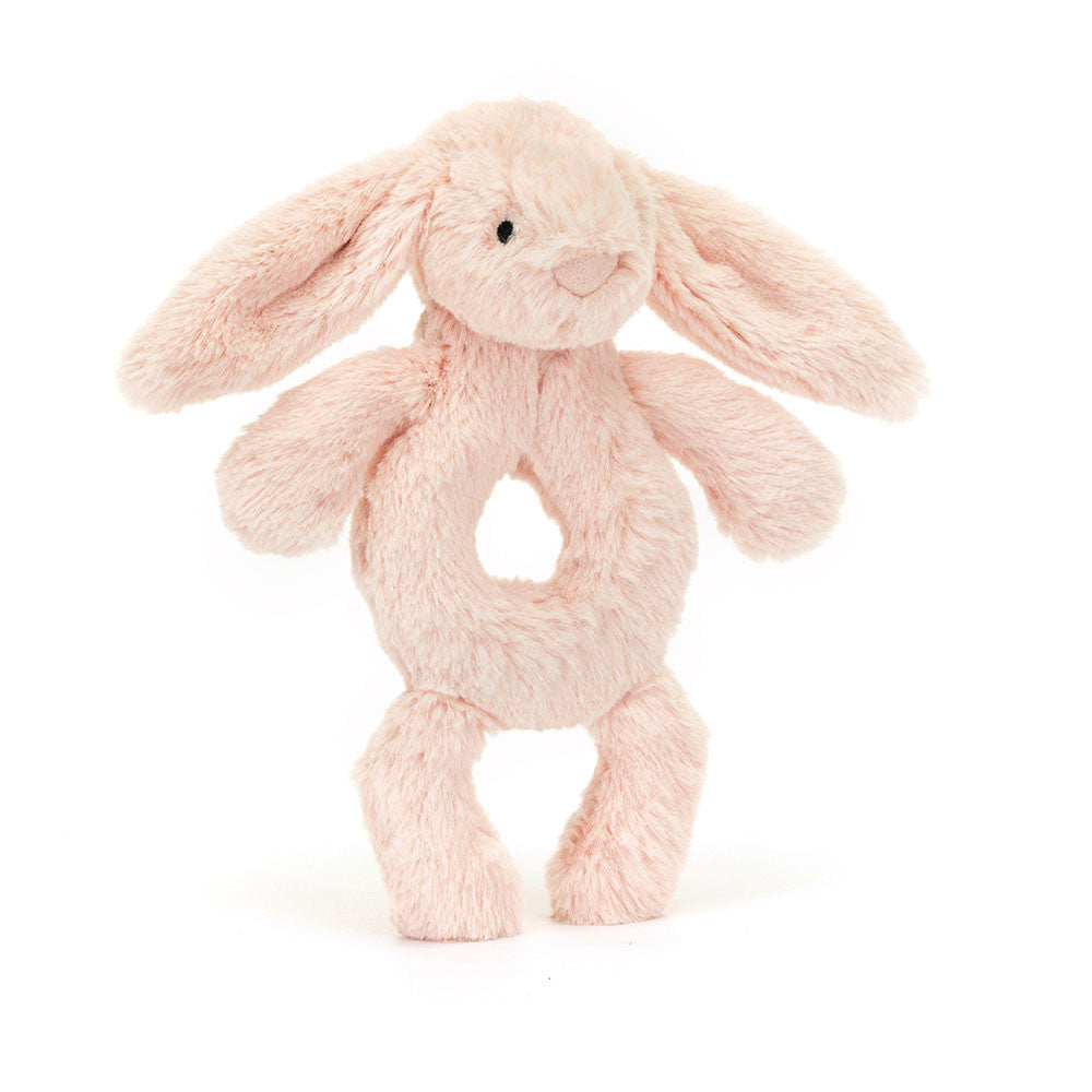 Jellycat Bashful Blush Bunny Ring Rattle - Soft Plush Baby Toy for Newborns & Toddlers - Perfect for Teething, Sensory Play & Nursery Decor