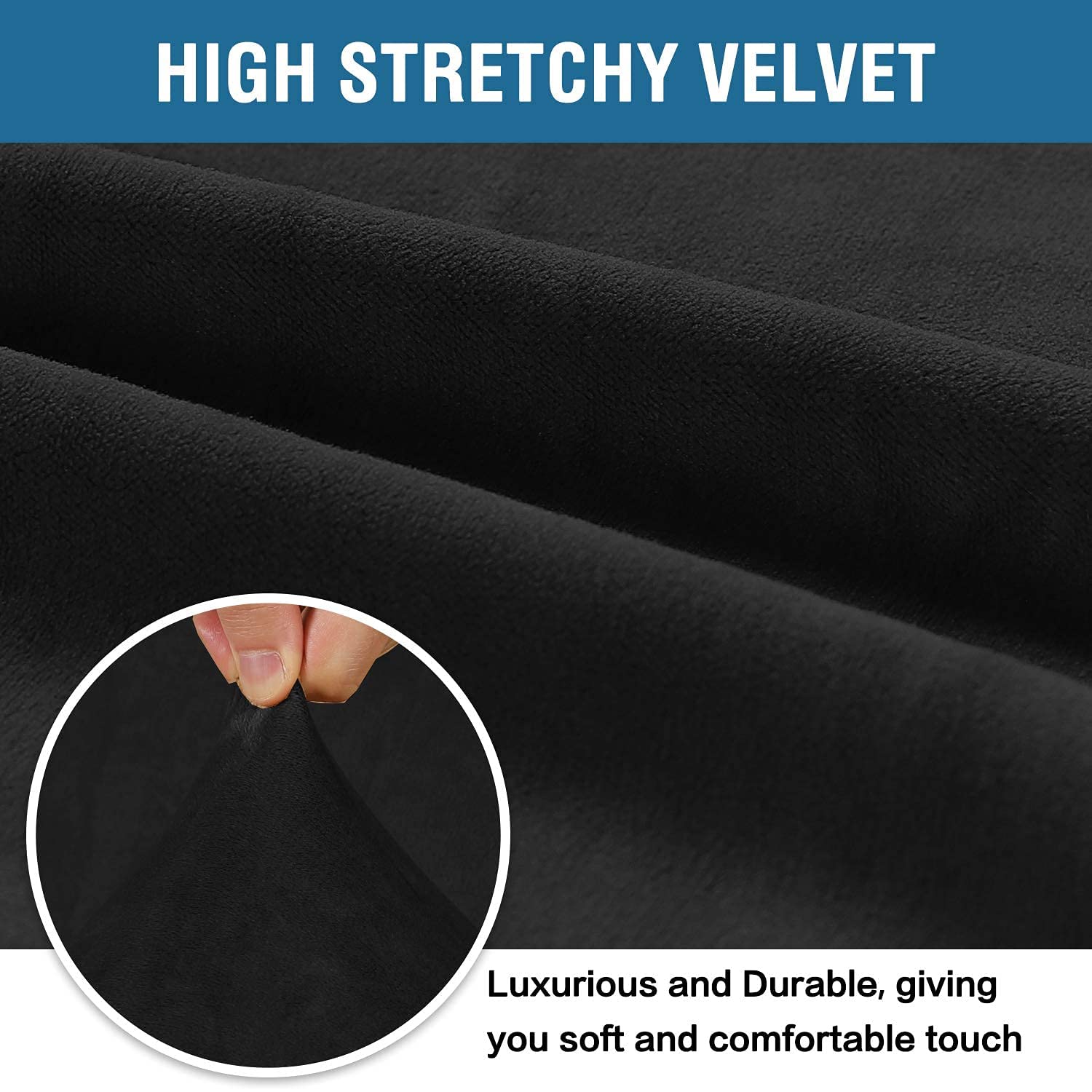 H.VERSAILTEX Velvet Stretch Sofa Covers Set - 3 Cushion Couch Cover, 2 Cushion Loveseat Cover & 1 Seater Armchair Slipcover (Black) - Soft Protective Furniture Covers for Living Room, Bedroom, and Office Decor
