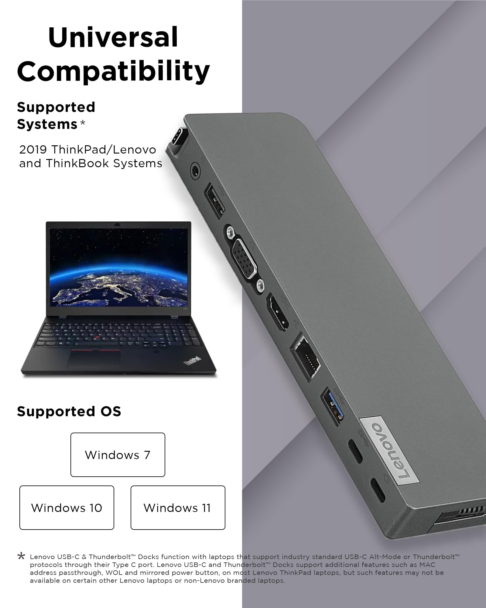 Lenovo USB-C Mini Dock - 6-in-1 Portable Docking Station with HDMI, USB 3.0, Ethernet & Power Delivery - Perfect for Home Office, Business Travel & Remote Work