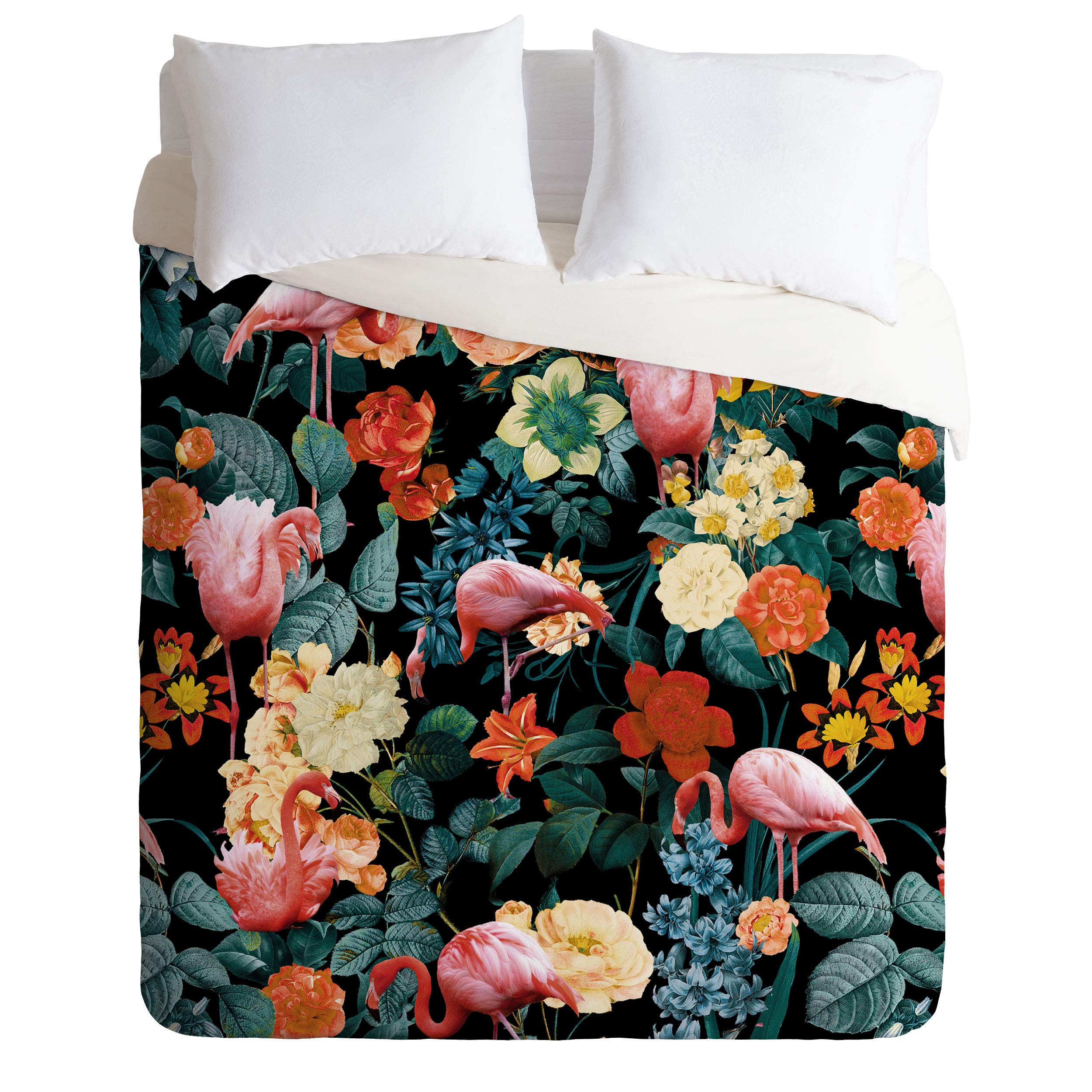 Floral & Flamingo Duvet Cover Set - Full/Queen with Pillow Shams for Bedroom Decor