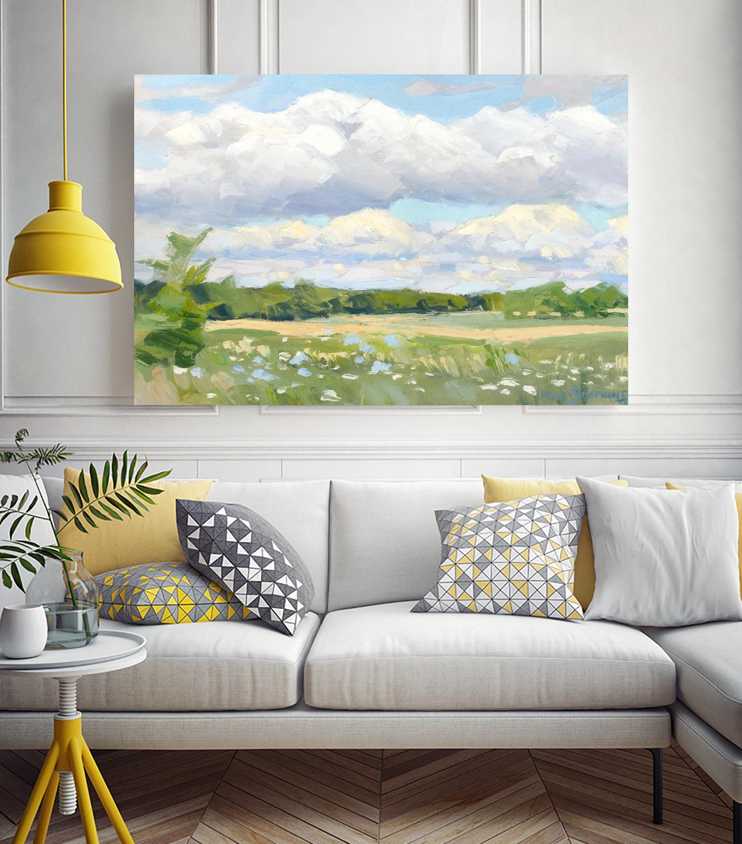 Blue Chicory Fields Painting - Handmade Canvas Wall Art for Home & Office Decor - Perfect for Living Room, Bedroom, and Office Spaces