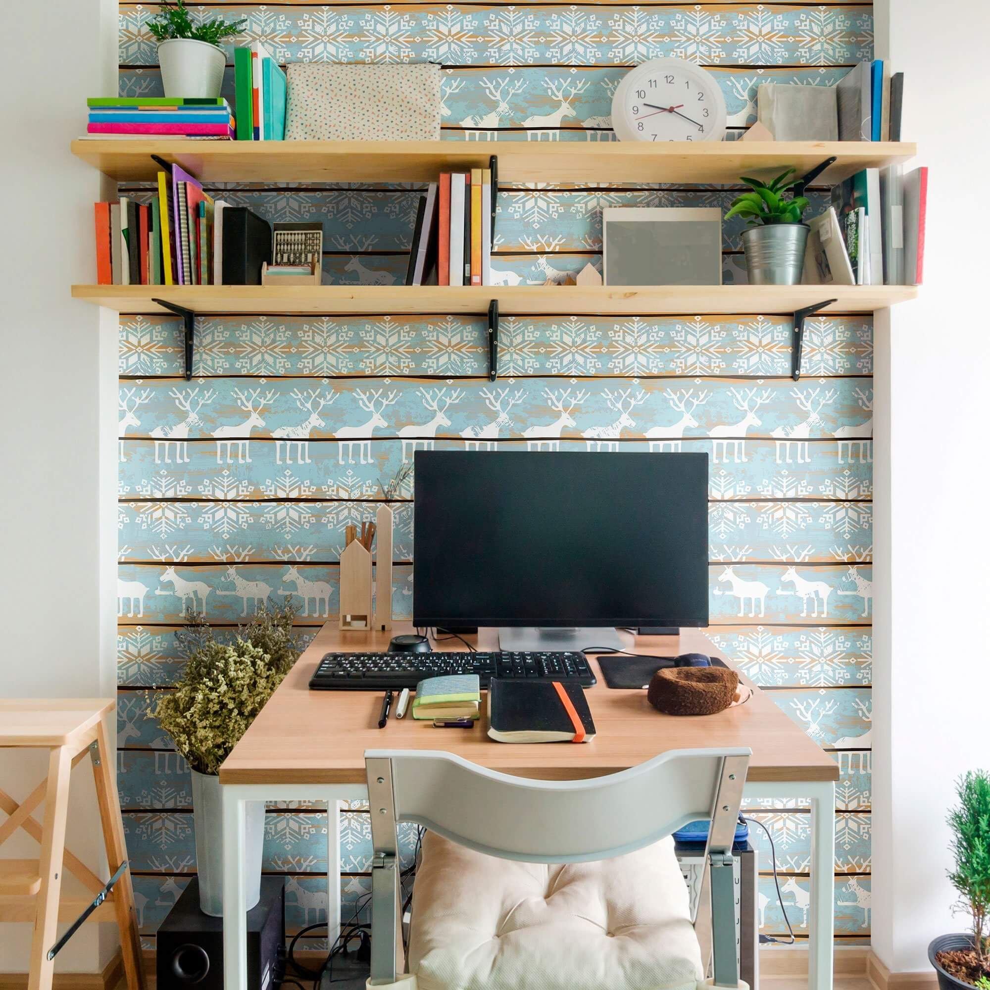 Teal and White Faux Themed Peel and Stick Removable Wallpaper 6233 - Self-Adhesive Decorative Wall Covering for Bedroom, Living Room, Nursery & Office Decor