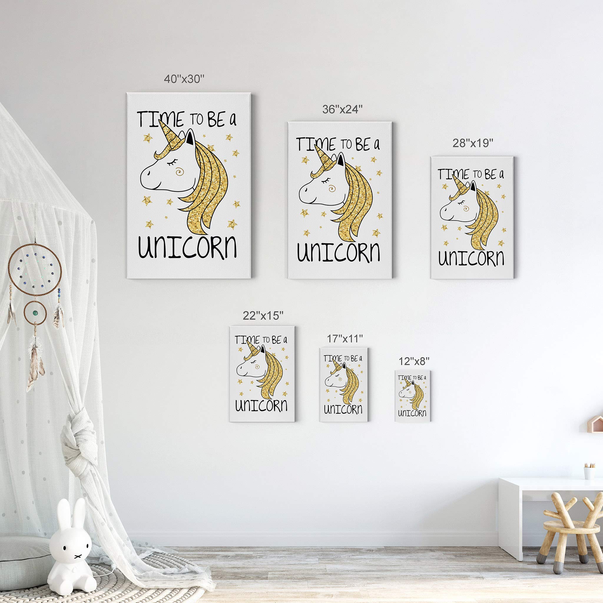 Time To Be A Unicorn Canvas Wall Art - 40x30 Inch Inspirational Quote Print for Kids Room, Nursery & Baby Room Decor - Ready to Hang Made in USA | Perfect for Birthday Gifts, Bedroom Wall Decor & Unicorn Themed Parties