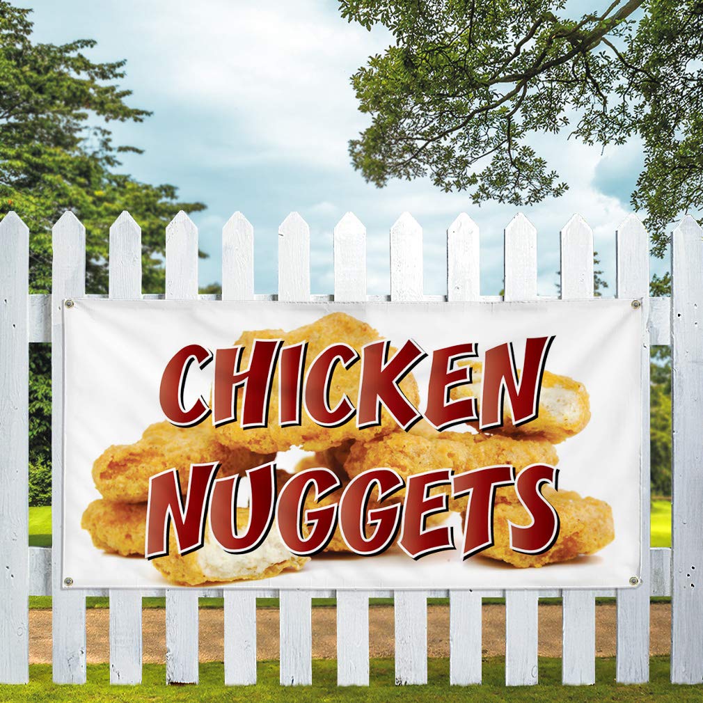 Chicken Nuggets Restaurant Vinyl Banner - 48x96 Inches, Weatherproof, 8 Grommets - Perfect for Outdoor Cafe, Bar & Food Business Signs - Multiple Sizes Available for Industrial & Yard Use