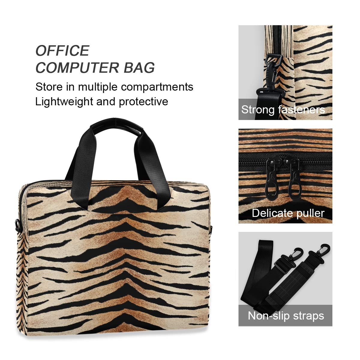 African Tiger Print Laptop Bag - 13 14 15.6 Inch Laptop Sleeve Case with Shoulder Strap - Durable Work Briefcase for MacBook, Tablet & Computer - Perfect for Office, Business Travel & School Commute