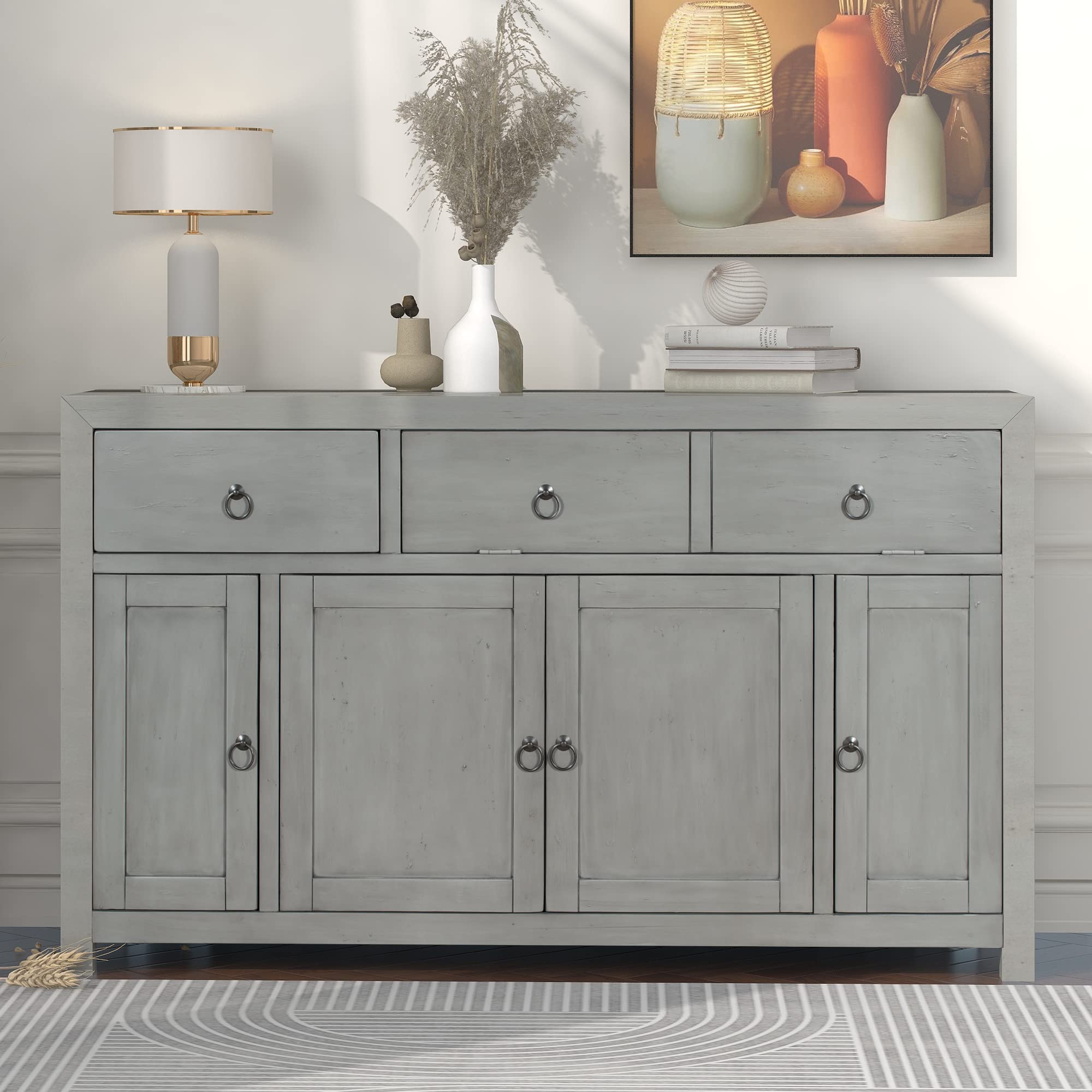 Solid Wood Storage Cabinet with Drawers & Open Shelves - Modern Sideboard Console Table for Living Room, Bedroom, Entryway - Spacious Organizer for Books, Linens & Home Decor | Perfect for Farmhouse, Rustic & Contemporary Interiors