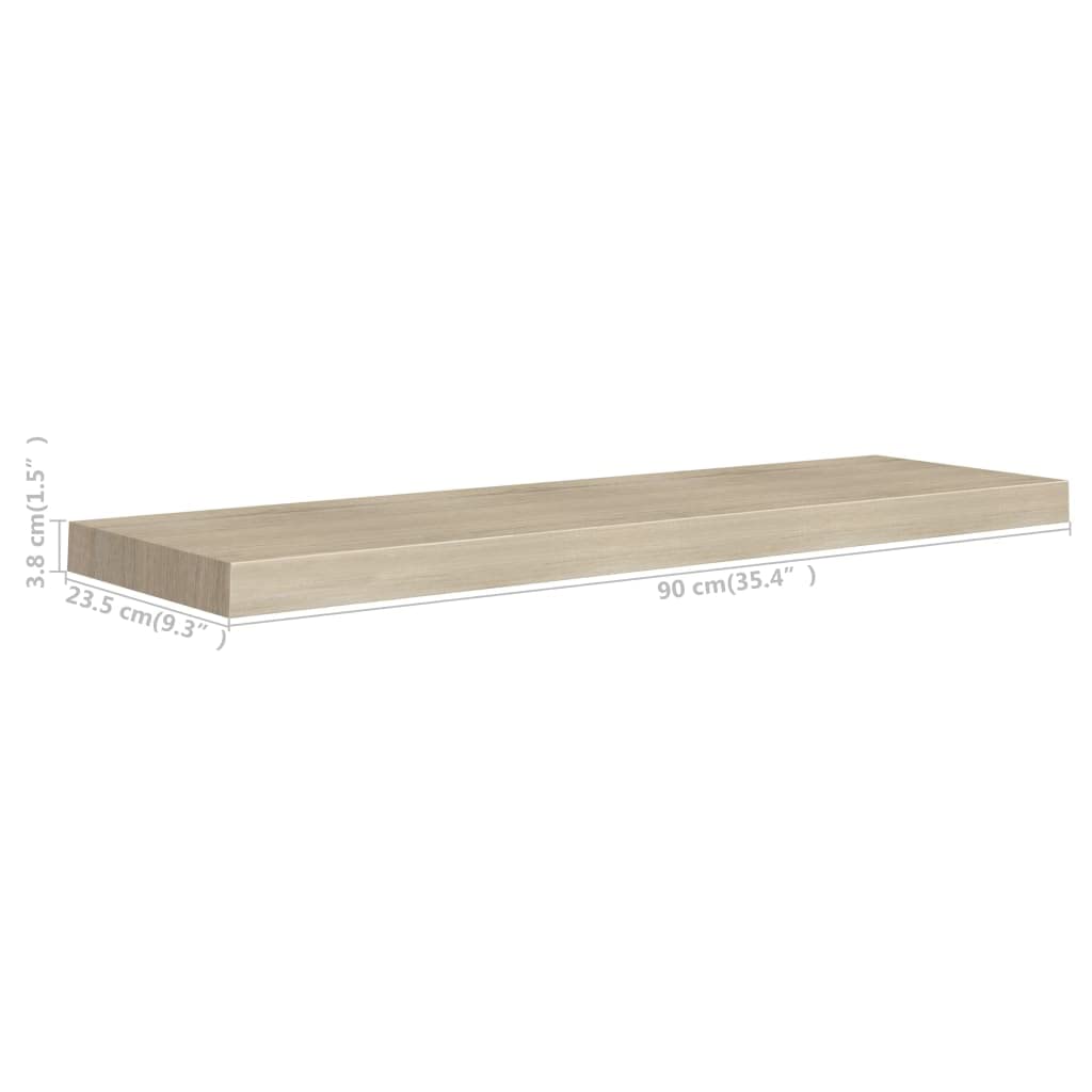 35.4 Inch Floating Wall Shelf - Solid Oak MDF Ledges for Living Room, Bedroom & Office - Wall Mounted Display Shelves for Books, Photos & Decor (Fast Shipping)