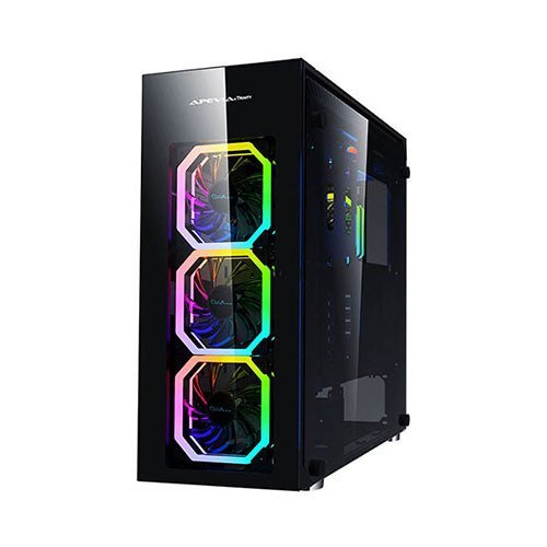 Apevia Aura P BK Mid Tower Gaming PC Case - RGB Tempered Glass, High Airflow Design for Gaming & Streaming Setup