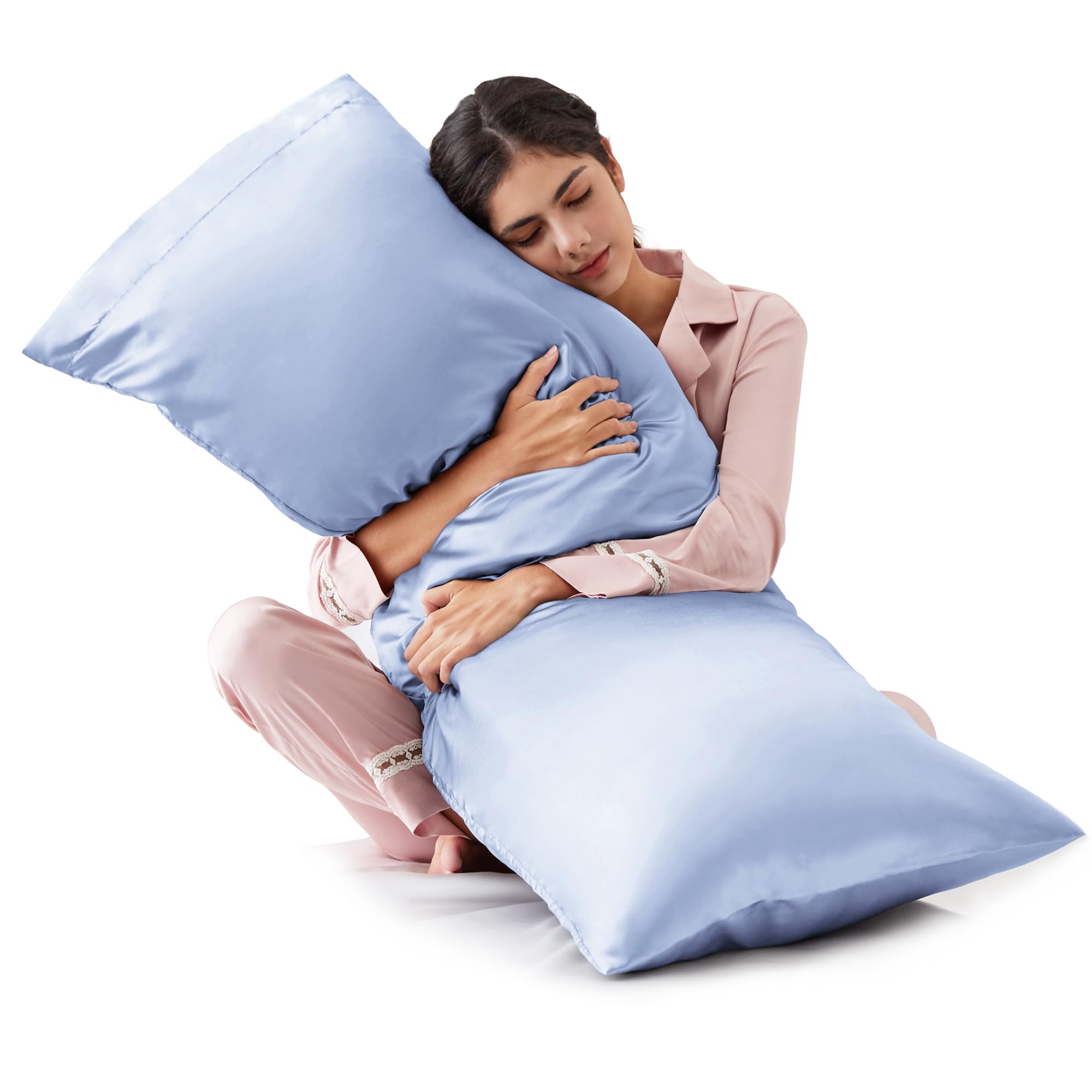 Love's Cabin 20x54 Inch Sky Blue Body Pillow Cover - Soft Satin Pillowcase with Envelope Closure for Hair & Skin Care - Cooling Silky Slip Pillow Case for Side Sleepers & Hot Sleepers - Perfect for Bedroom, Sofa & Travel Use
