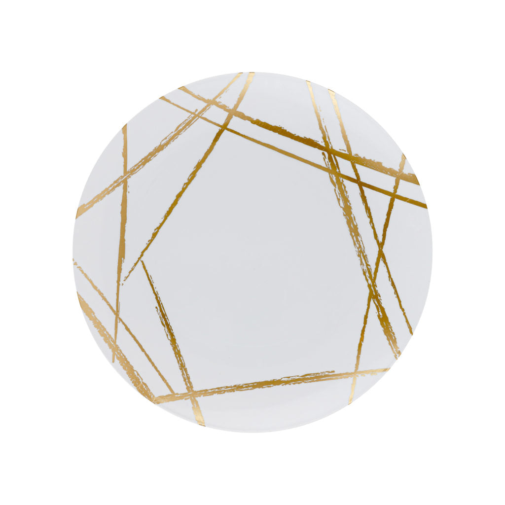 32-Piece White & Gold Round Plastic Dinnerware Set - Elegant Disposable Plates, Bowls, Cups & Cutlery (16 Servings) - Perfect for Parties, Weddings, Picnics & Outdoor Events