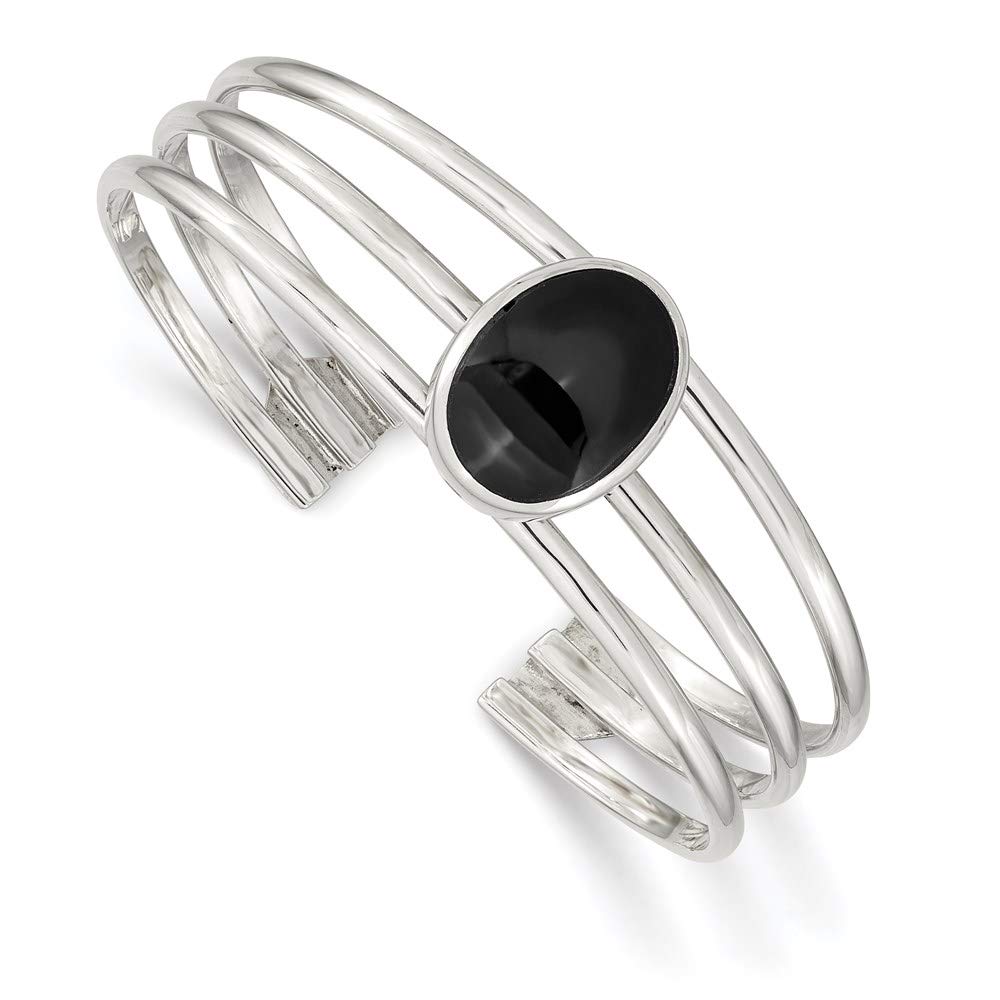 925 Sterling Silver Onyx Three-Strand Cuff Bangle Bracelet for Women | Elegant Fine Jewelry Gift for Her | 7