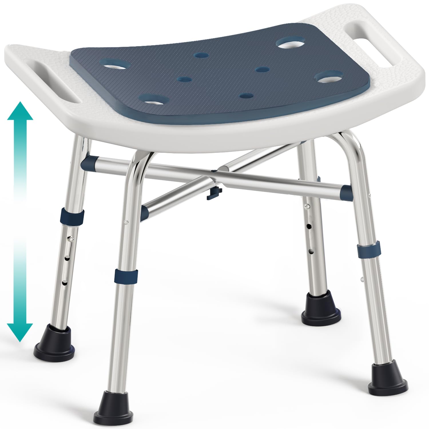 **Adjustable Height Shower Stool for Adults - 350 lb Weight Capacity - Non-Slip Bath Chair for Elderly & Disabled - Dark Blue - Perfect for Safe Showering, Spa Relaxation & Bathroom Comfort**