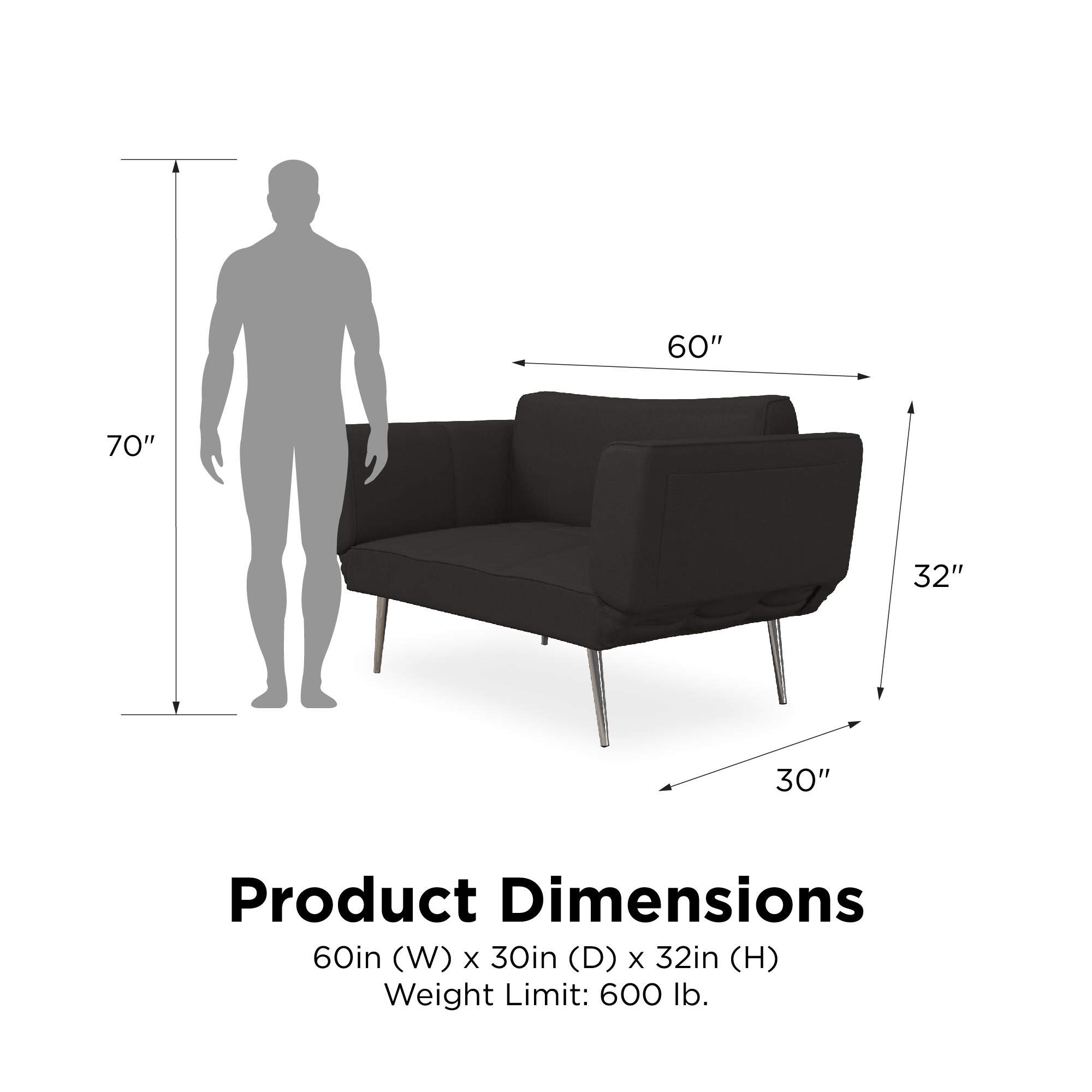 DHP Euro 60 Inch Futon Sofa Bed - Convertible Upholstered Couch Sleeper with Fold-Down Arms & Storage Pocket for Small Spaces, Black | Perfect for Studio Apartments, Guest Rooms & Home Offices