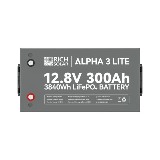 Rich Solar Alpha 3 12V 300Ah LiFePO4 Lithium Iron Phosphate Battery - Deep Cycle Solar Battery for RV, Marine, Off-Grid & Solar Power Systems