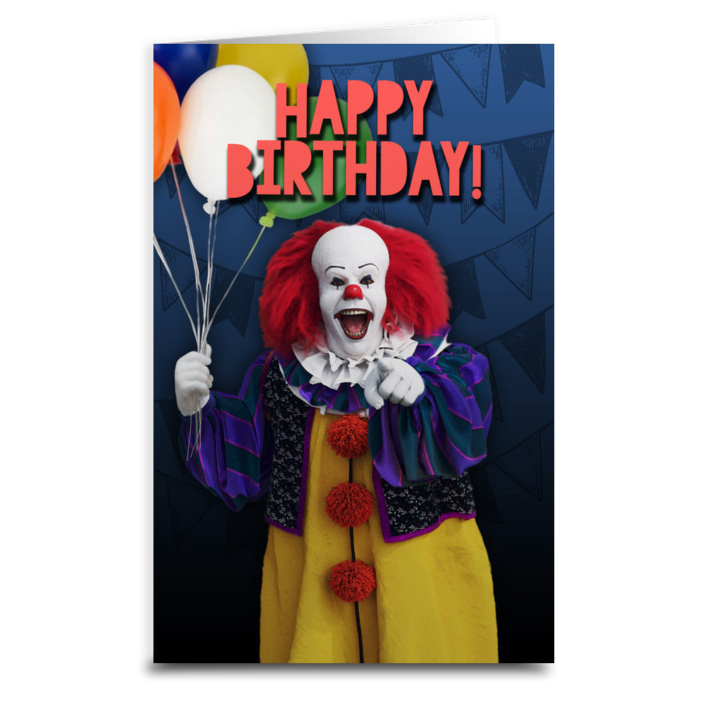 Pennywise Happy Birthday Greeting Card - Funny IT Clown Horror Birthday Card for Fans - Perfect for Halloween Parties & Scary Gift Giving