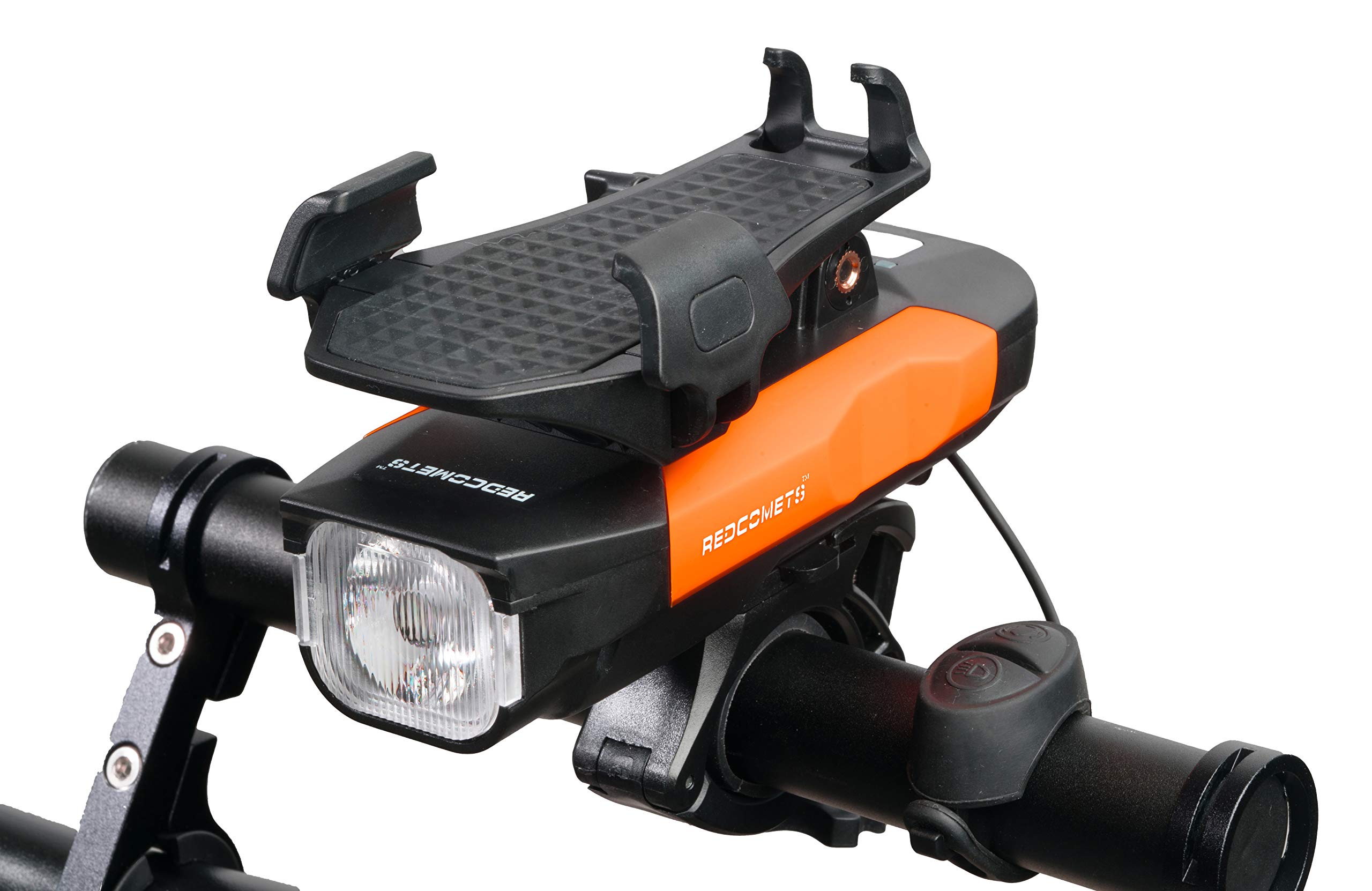 Redcomets 4-in-1 Bike Light Set - USB Rechargeable Bicycle Headlight, Adjustable Phone Mount, Built-in Horn & 4000mAh Power Bank | Perfect for Night Cycling, Commuting & Outdoor Adventures