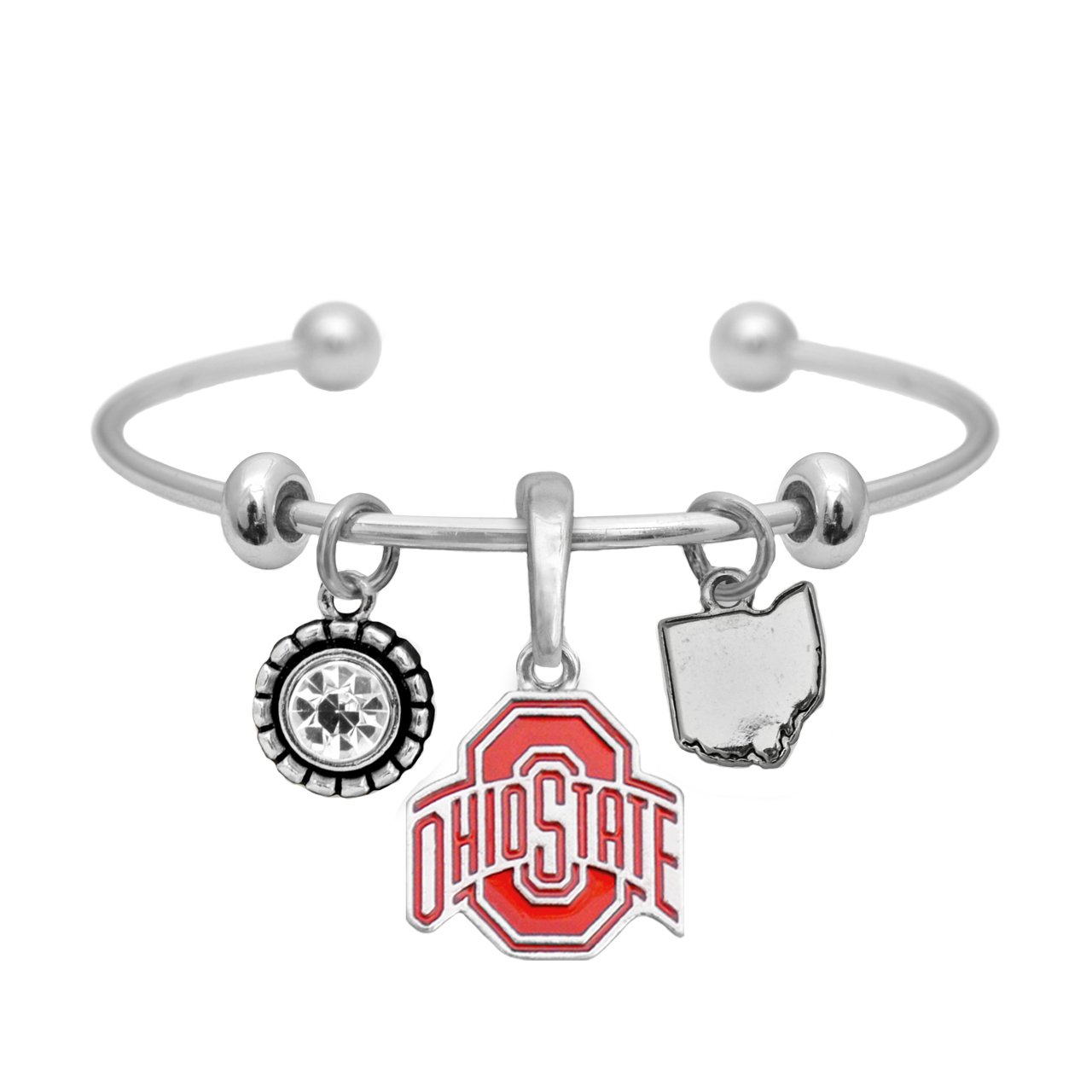 Ohio State Buckeyes Home Sweet Home Silver Crystal Cuff Bracelet - OSU Team Spirit Jewelry for Women, Game Day Accessories, Football Fan Gifts, Graduation Present