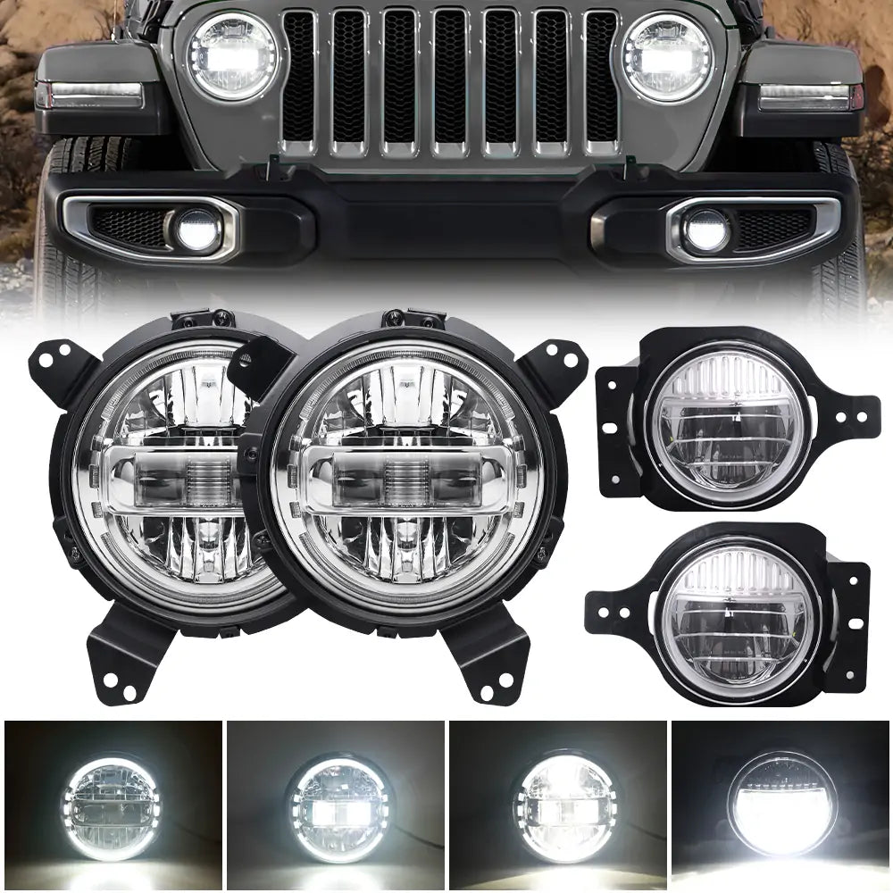7 LED King Kong Headlight + 9 Headlight Bracket + 4 Smile Fog Light Kit for Jeep Wrangler JL (2018-2023) - Off-Road Adventure & Night Driving Upgrade