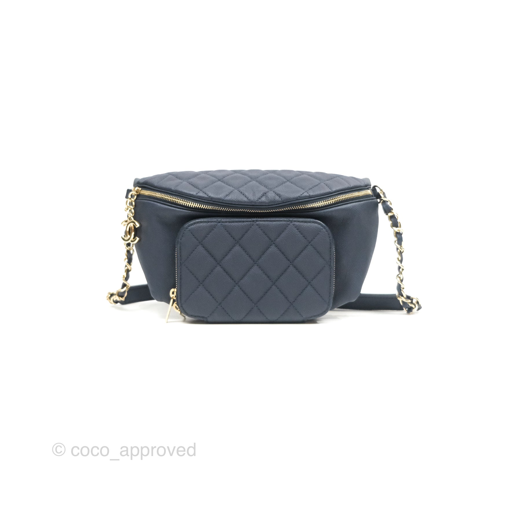 Chanel Business Affinity Waist Belt Bag in Navy Caviar Leather with Gold Hardware - Perfect for Work, Travel & Evening Events