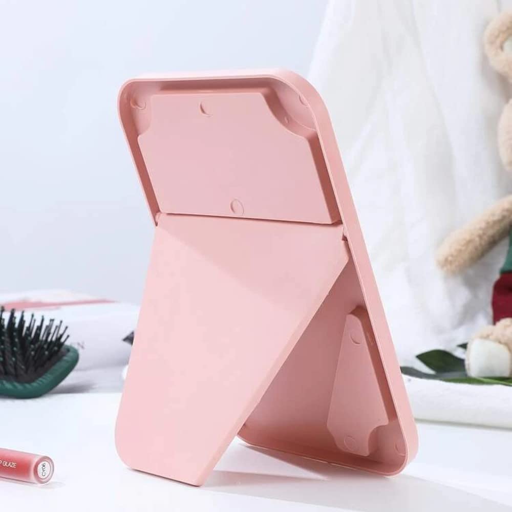 Portable Folding Vanity Makeup Mirror with Stand - 90° Adjustable Rotation, Light Pink Travel & Shower Mirror for Makeup, Shaving & Grooming | Perfect for Home, Travel & Bathroom Use