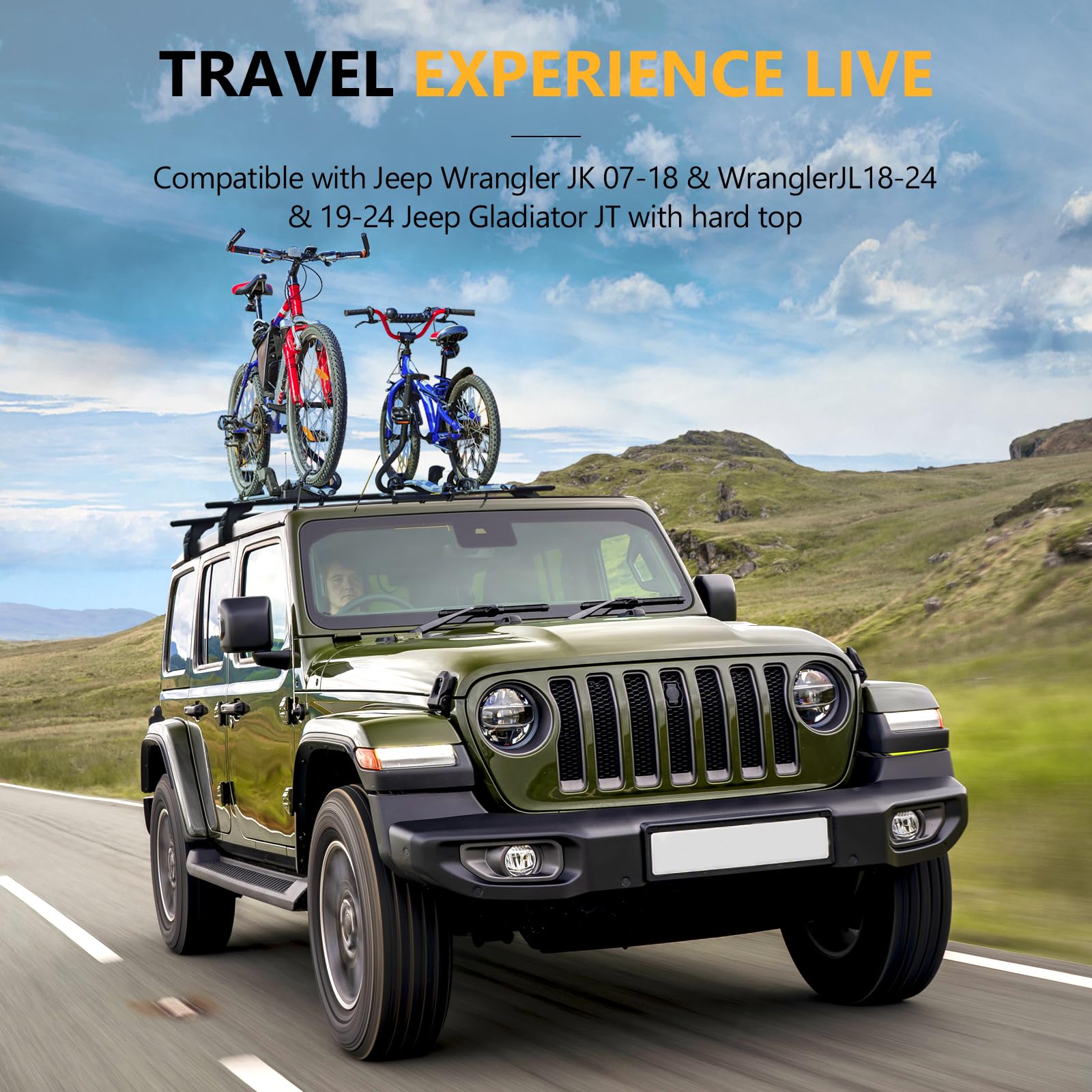 200 lbs Heavy Duty Aluminum Roof Rack Cross Bars for Jeep Wrangler JK JL & Gladiator JT (2007-2024) - Anti-Theft Locking System - Compatible with 2 & 4 Door Models - Perfect for Kayak, Bike, Ski & Luggage Racks - Ideal for Outdoor Adventures, Camping & Road Trips