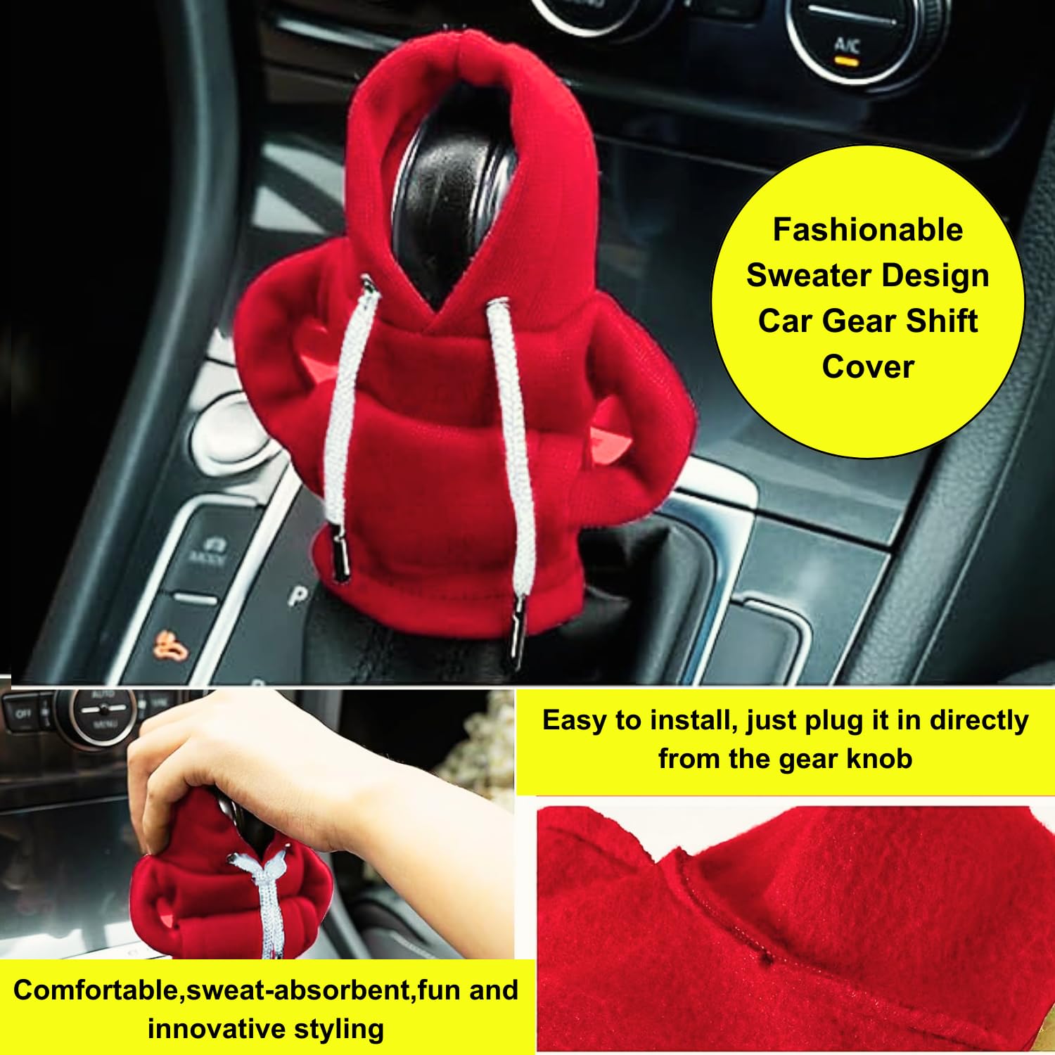 Gear Shift Hoodie - Car Shifter Stick Cover Protector & Novelty Decoration Gift for Family (Red) | Fun Car Accessory for Gear Stick Protection & Customization