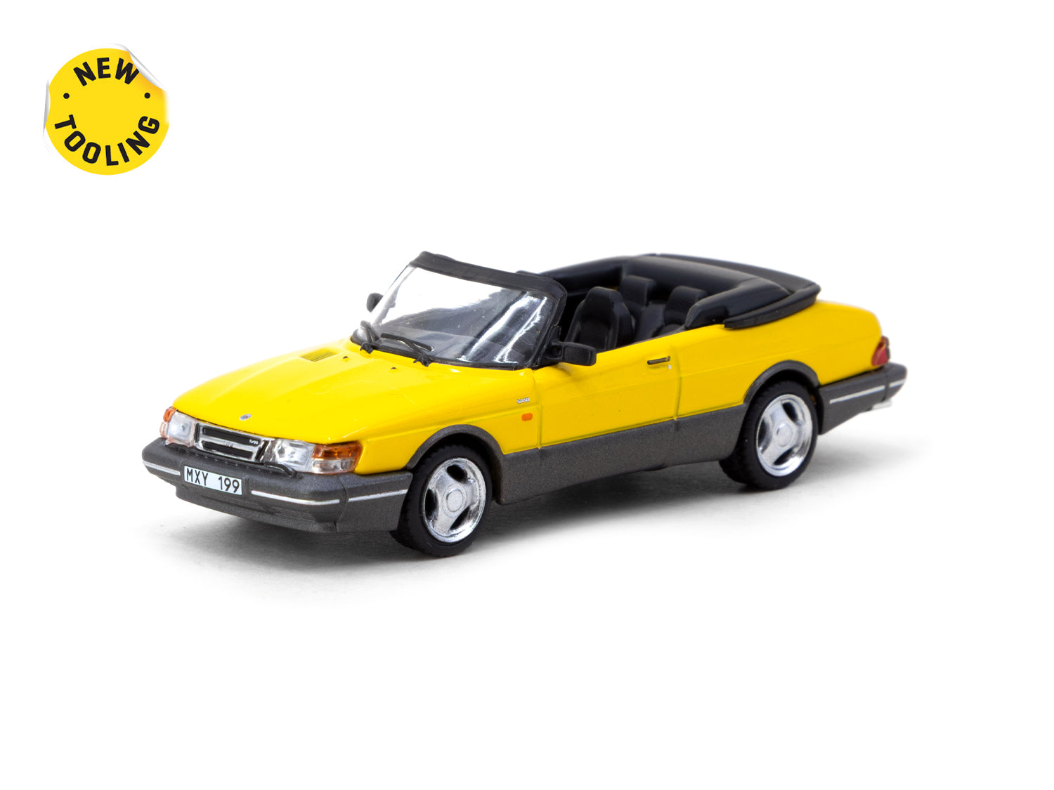 Tarmac Works 1/64 Scale Saab 900 Turbo Convertible Diecast Model Car - Yellow with Tarmac Cards Combo Set - Perfect for Collectors & Display - GLOBAL64
