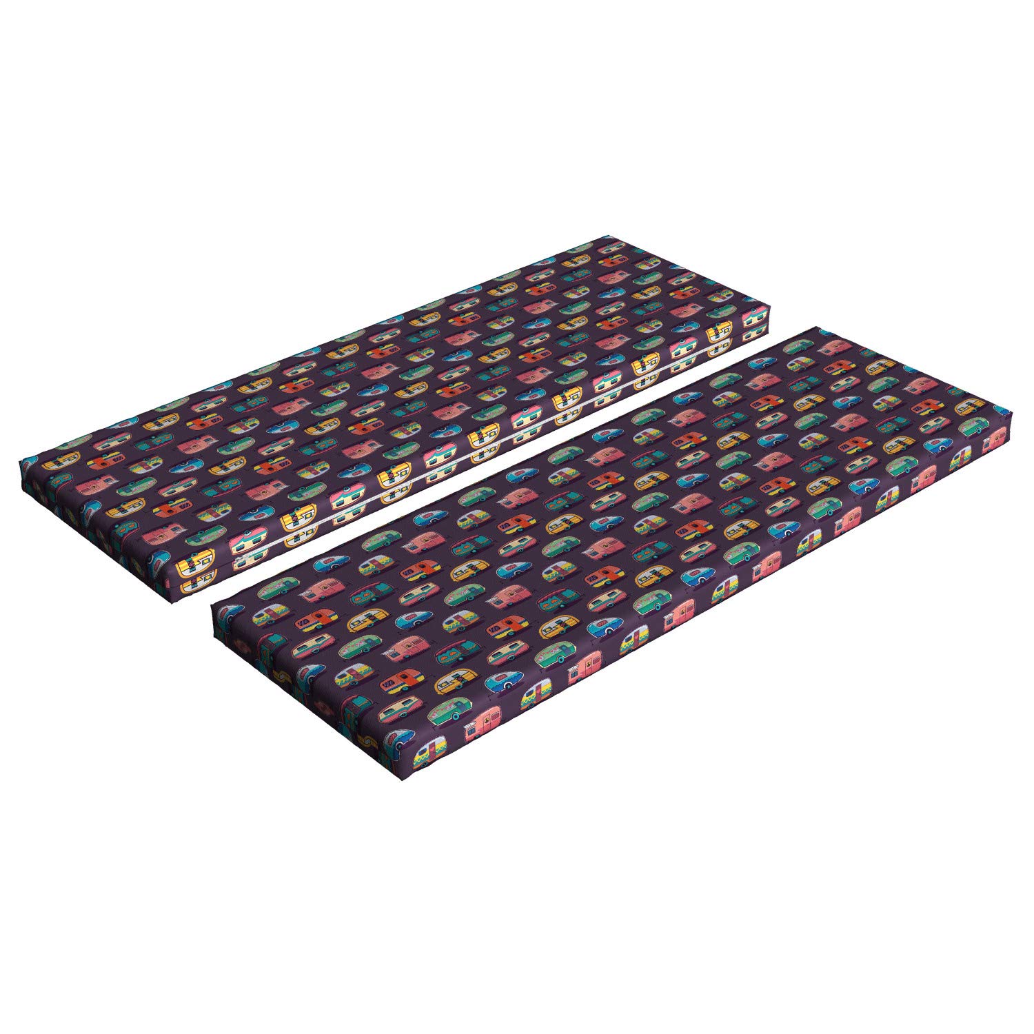 Ambesonne Happy Camper Bench Cushion Set of 2 - Retro Travel Themed Colorful Vans Pattern, 45