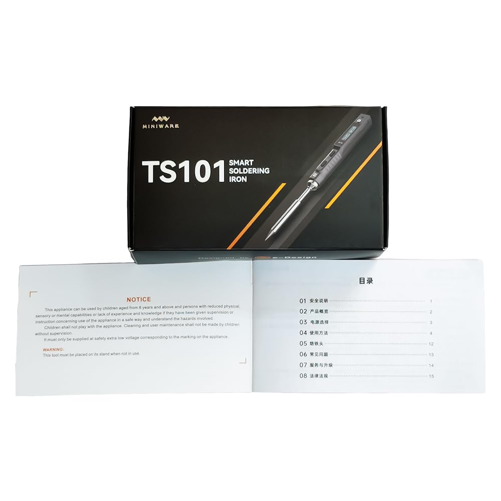 MINIWARE TS101 Mini Electric Soldering Iron Kit, Adjustable Temperature 50°C-400°C, Programmable USB Type-C, OLED Display, USB/DC Power Supply - Perfect for Electronics Repair, DIY Projects & PCB Soldering (Black)