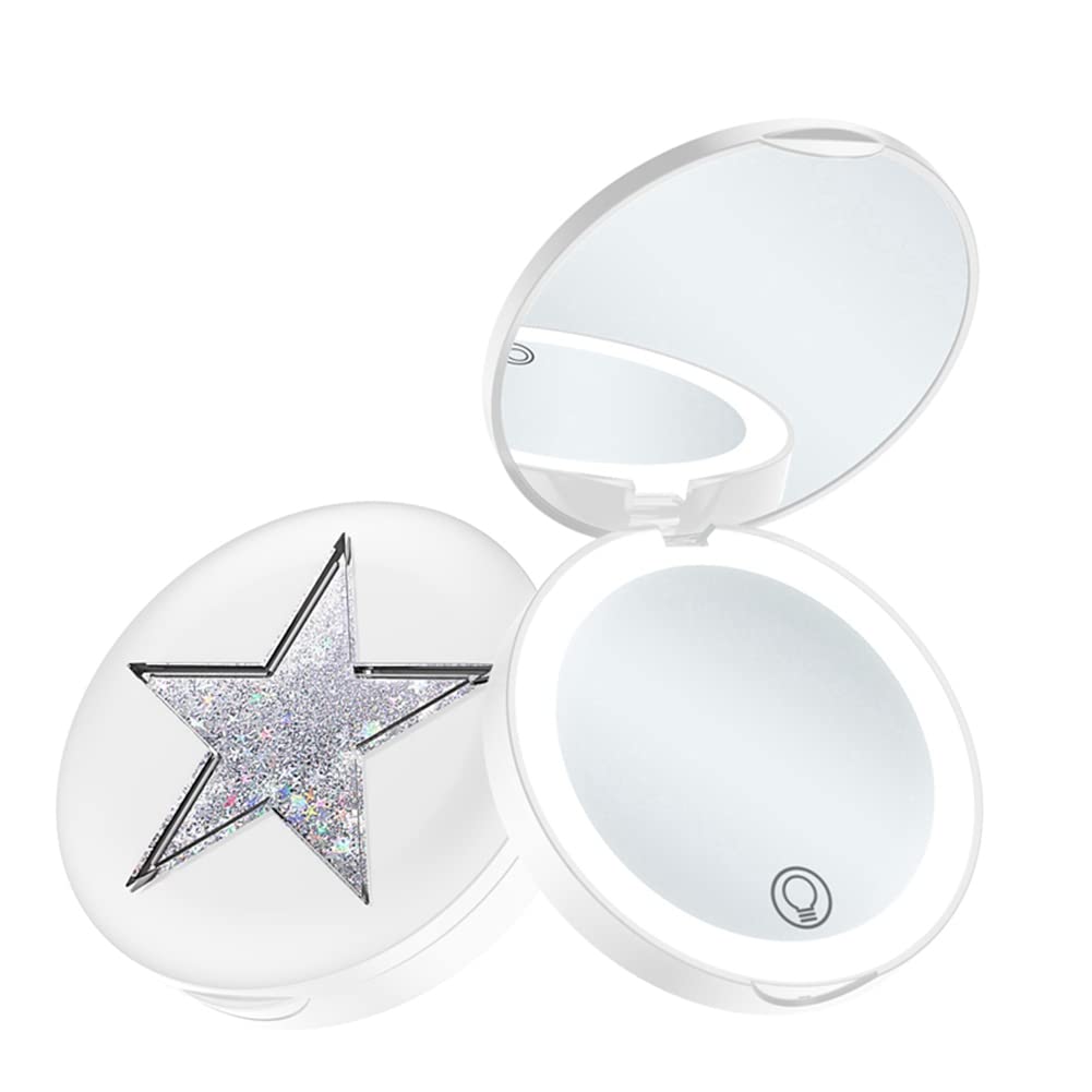 Portable Double-Sided Foldable Cosmetic Mirror with Stars - Compact Makeup Mirror for Women, Travel & Home Use, Perfect Gift (White)