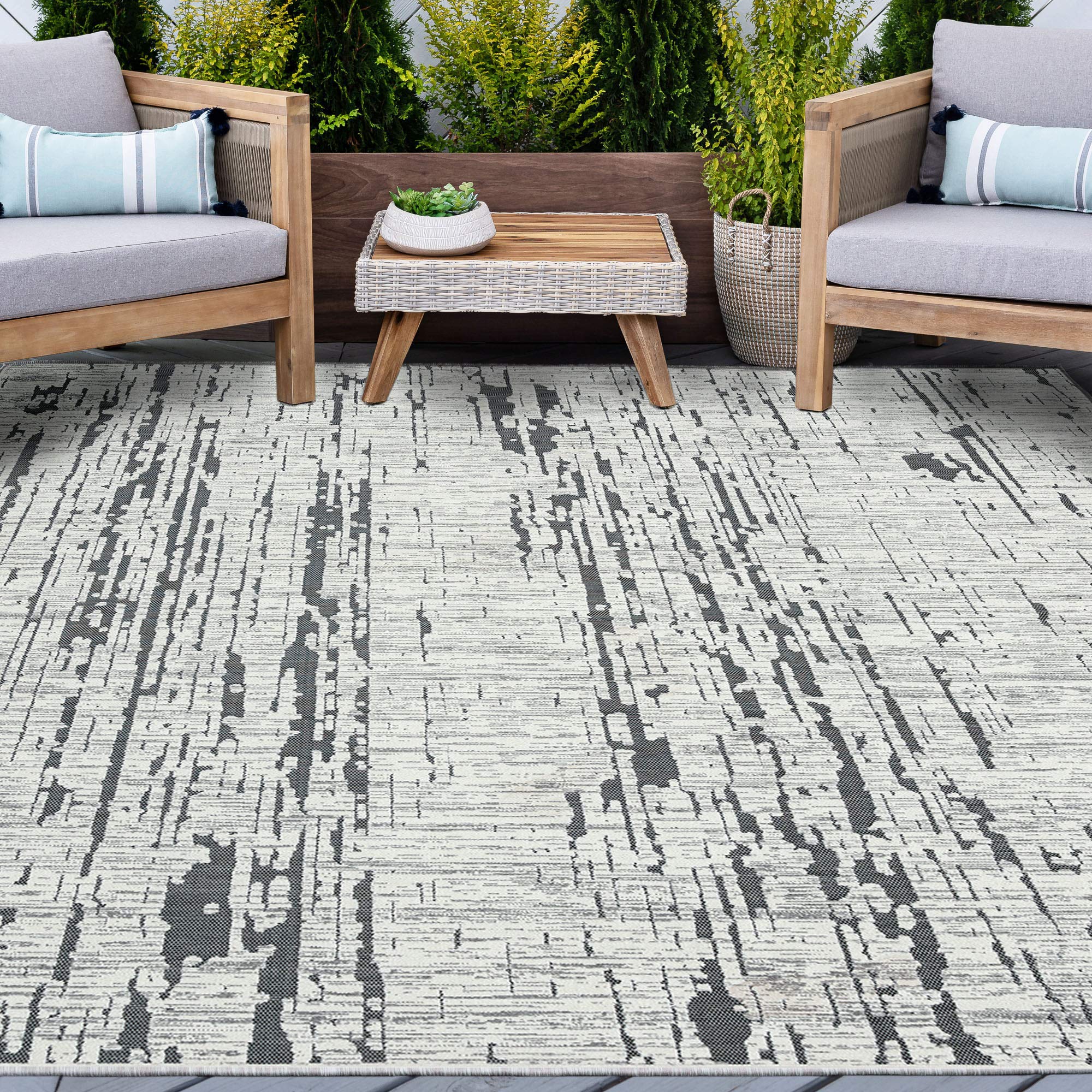 8x10 Waterproof Indoor Outdoor Rug - Black Large Entryway Patio Deck Garden Porch Hallway Carpet - Alfombras para Salas - Perfect for Living Room, Bedroom, Entry Area & Outdoor Spaces