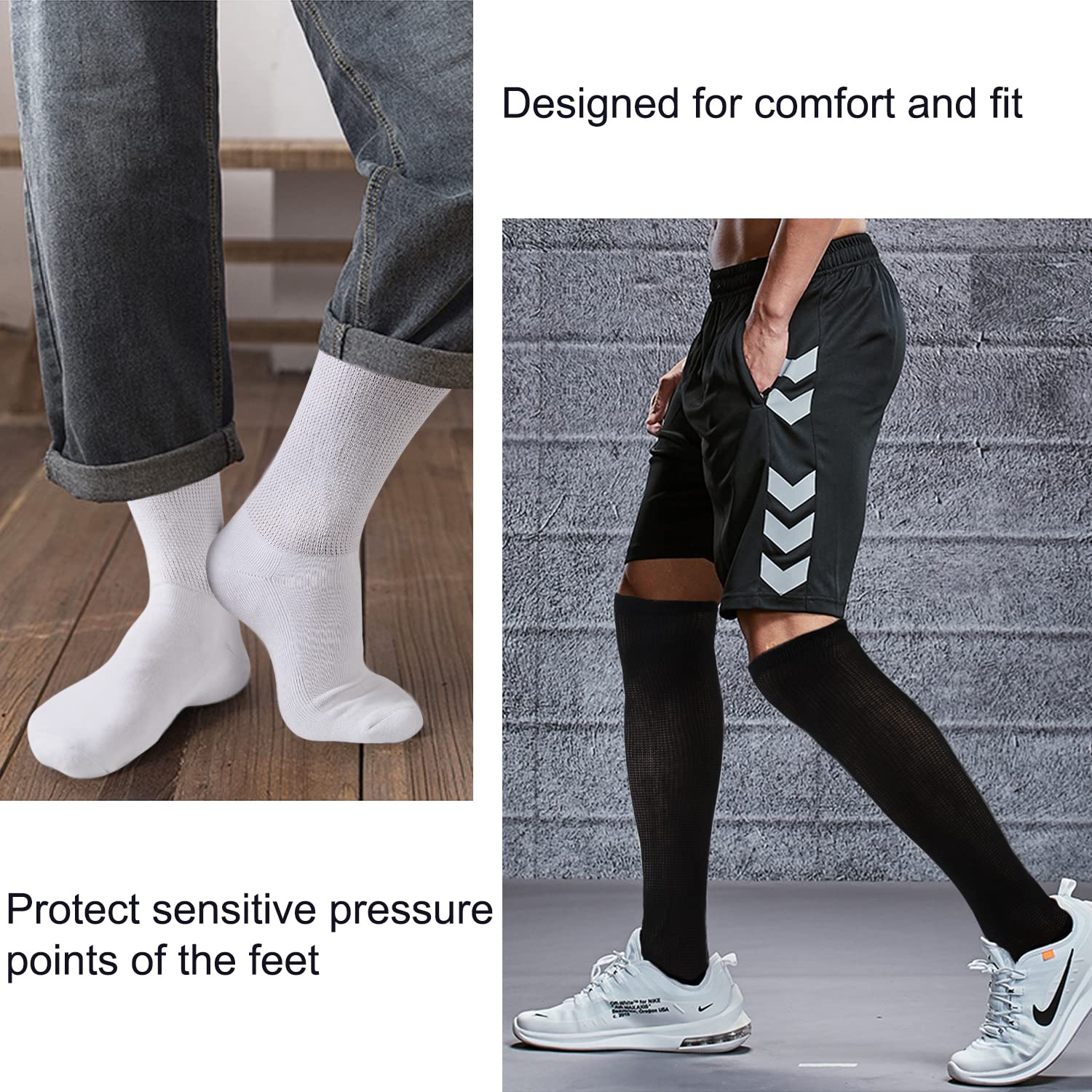 Non-Binding Over the Knee Diabetic Socks for Men - 4 Pairs Circulation Socks with Cushioned Sole for Comfort & Blood Flow - Ideal for Diabetes, Swelling & Daily Wear
