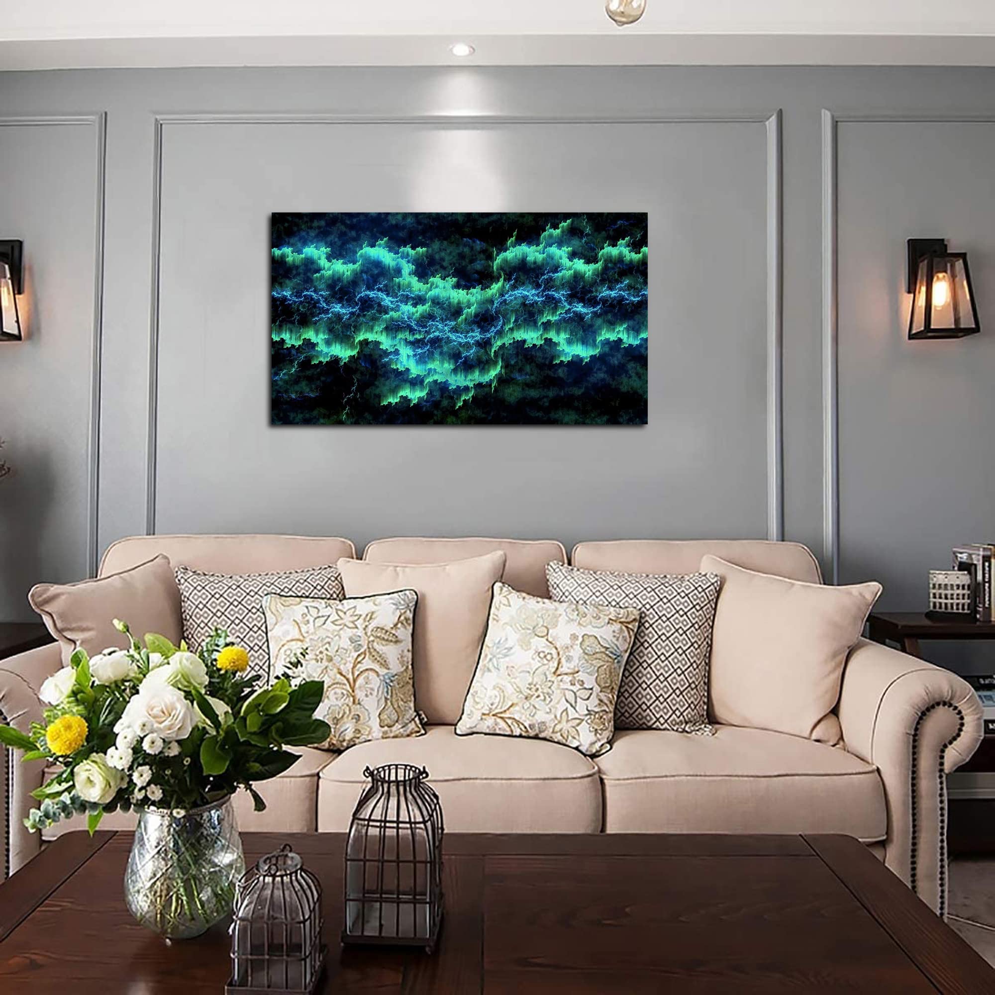 Northern Lights Canvas Wall Art - Aurora Borealis Painting for Home & Office Decor