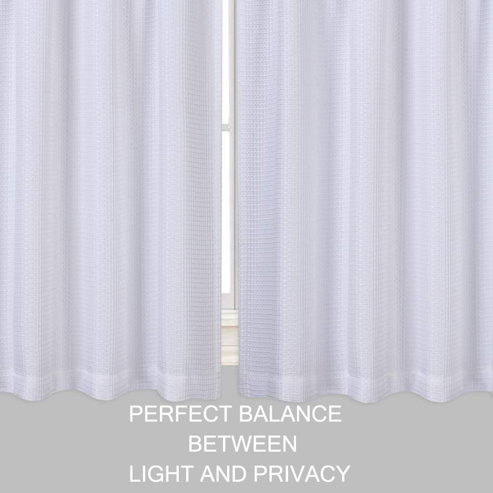 CAROMIO 36 Inch Waffle Woven Textured Cafe Curtains - Short Tier Kitchen Window Treatments for Bathroom & Cafe Decor, White - Perfect for Farmhouse Style Homes & Cozy Coffee Shops
