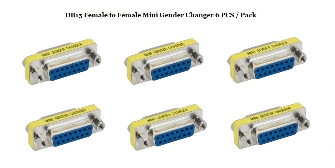 DB15 Female to Female D-Sub Serial Mini Gender Changer Coupler Adapter (6-Pack) - Perfect for Computer, Server & Industrial Equipment Connections