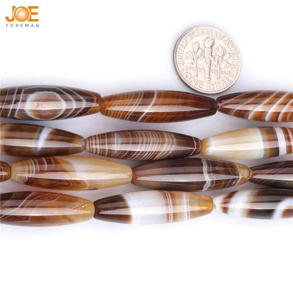 Natural Brown Botswana Onyx Agate Semi-Precious Stone Loose Beads - 8x30mm Rice Olive Oval Shape for Jewelry Making, DIY Crafts, Chakras Healing (15