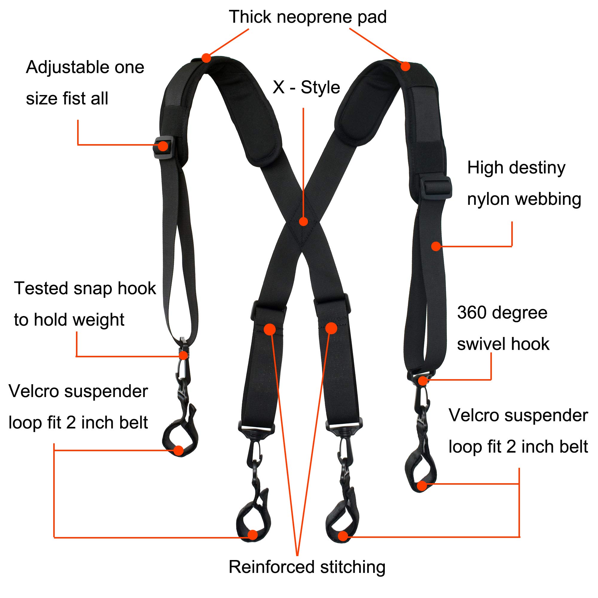 Heavy Duty Adjustable Padded Tool Belt Suspenders for Men - Tactical Duty Belt Harness with Comfortable Padding - Ideal for Construction, Carpentry, and DIY Projects