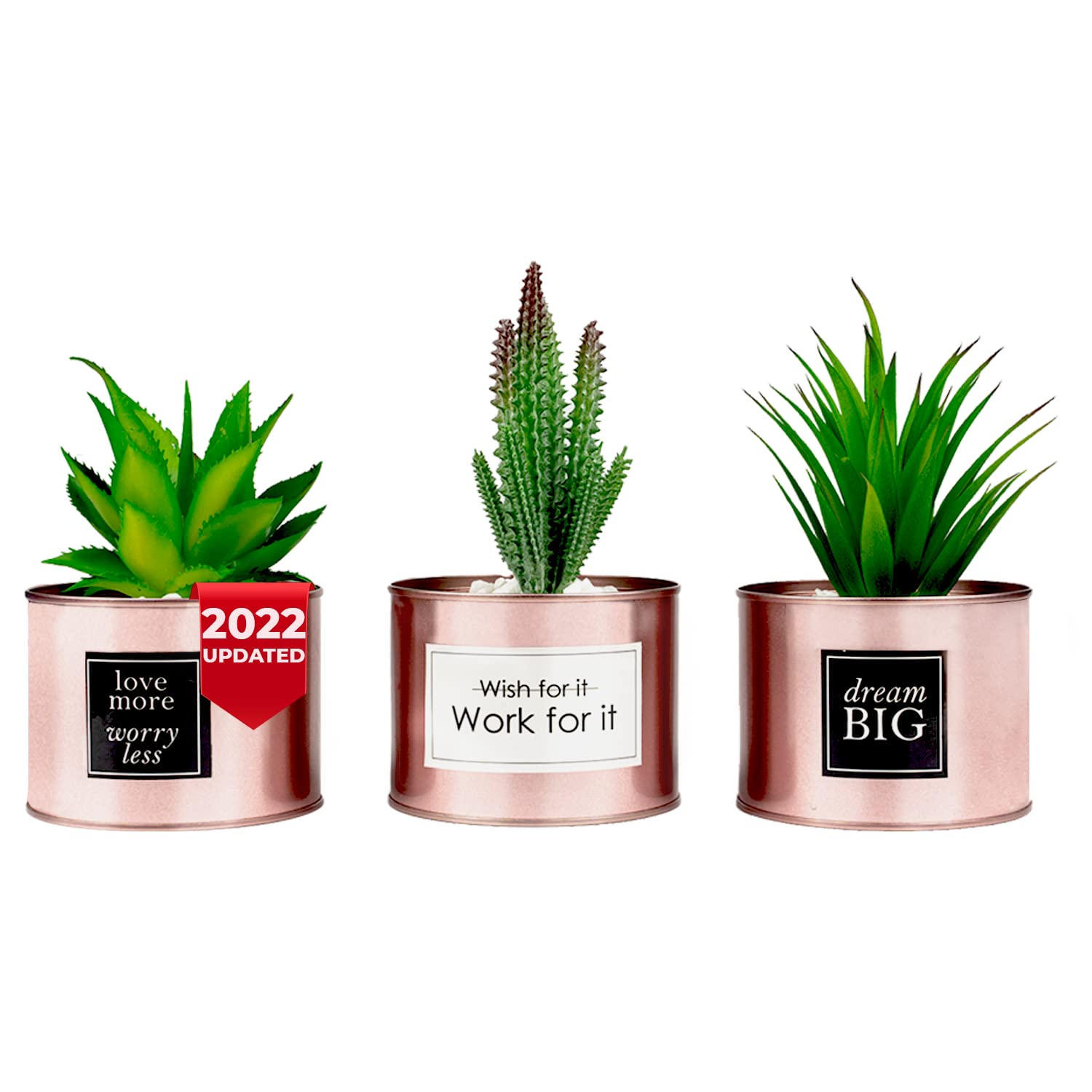 Rose Gold Artificial Cactus Succulent Plant - Stylish Office & Desk Decor for Women, Boho Bedroom & Bookshelf Decoration, Perfect for College Dorm, Kitchen & Home Accessories | Ideal for Workspace, Gift & Interior Design