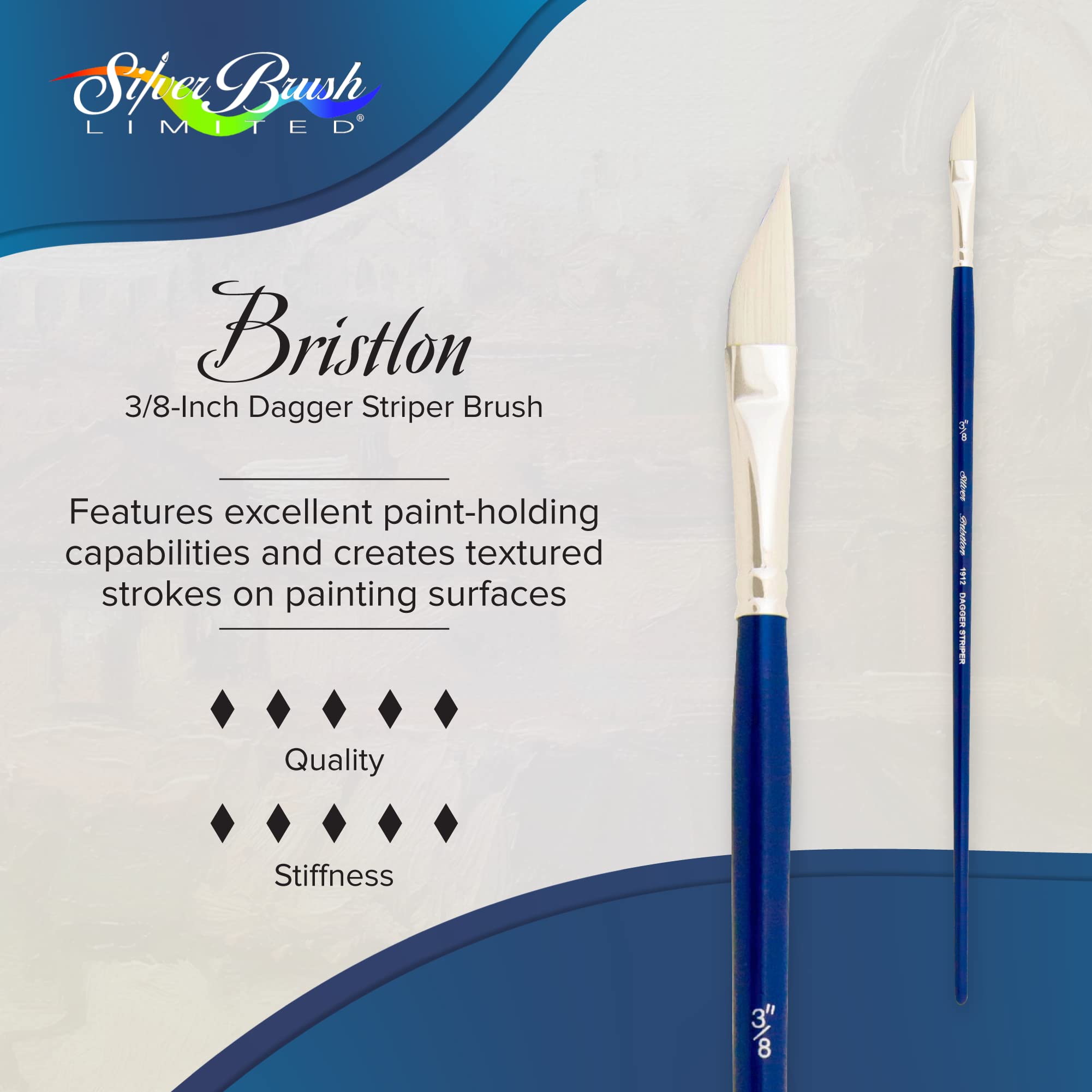 Silver Brush Limited 19123/8 Bristlon Dagger Striper Brush - 3/8 Inch Professional Artist Brush for Acrylic & Oil Painting - Long Handle Synthetic Bristles - Perfect for Fine Lines, Detailing & Decorative Painting